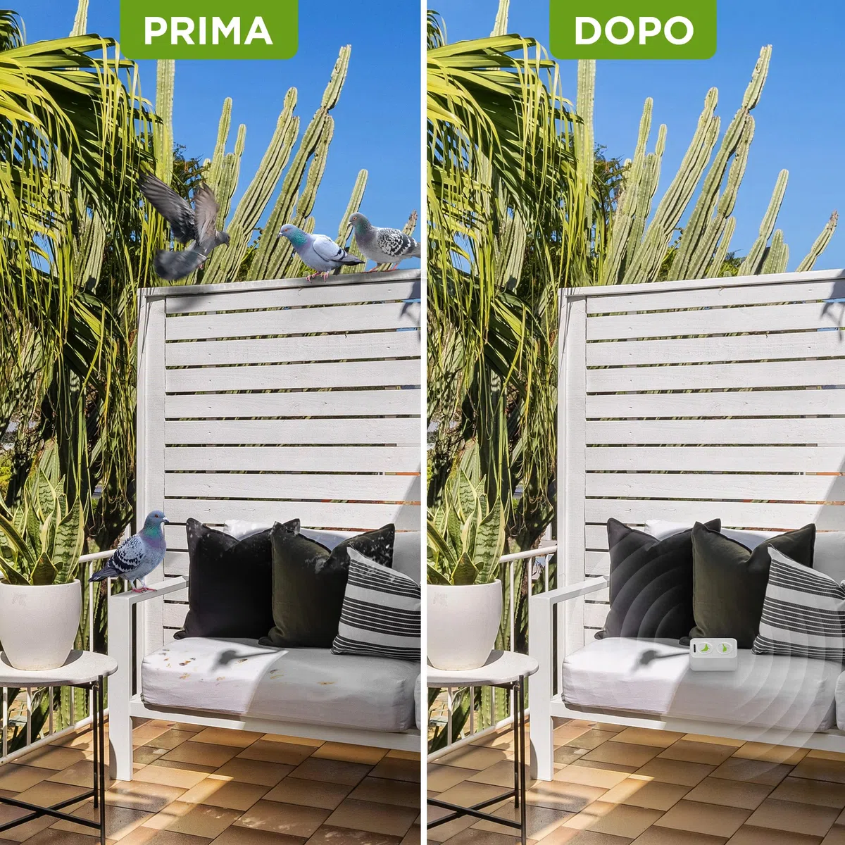 ISOTRONIC dissuasore uccelli ultrasuoni piccioni passeri gabbiani corvi batteria balconi tetti giardini raggio 50m² 2 unità efficace esterno protezione difesa stop volatili ecologico mobile casa