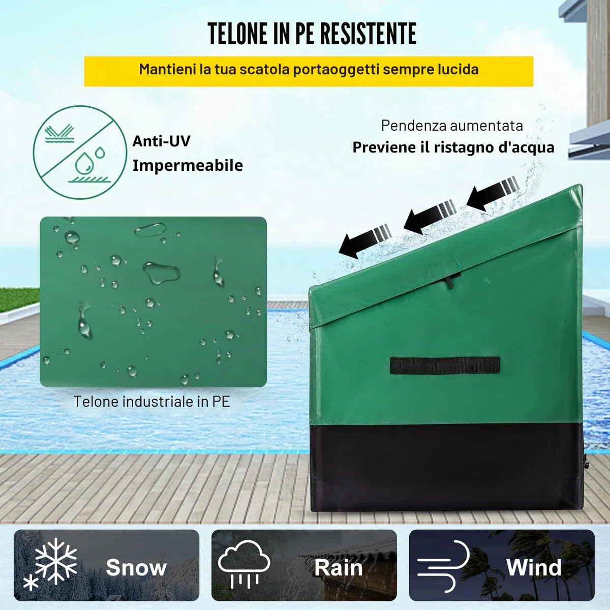 VEVOR Scatola per Stoccaggio da Esterno in PE Impermeabile 660L con Coperchio Manici Laterali, Baule da Giardino