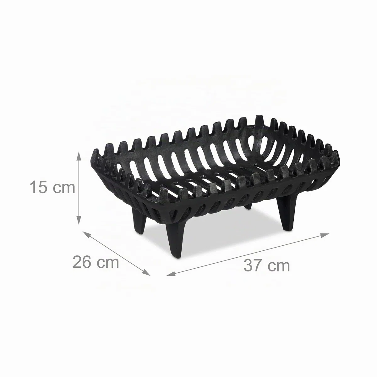 Relaxdays Brucialegna da Camino Rettangolare Griglia in Ghisa Poggia Legna 15 x 37 x 26 cm Nero