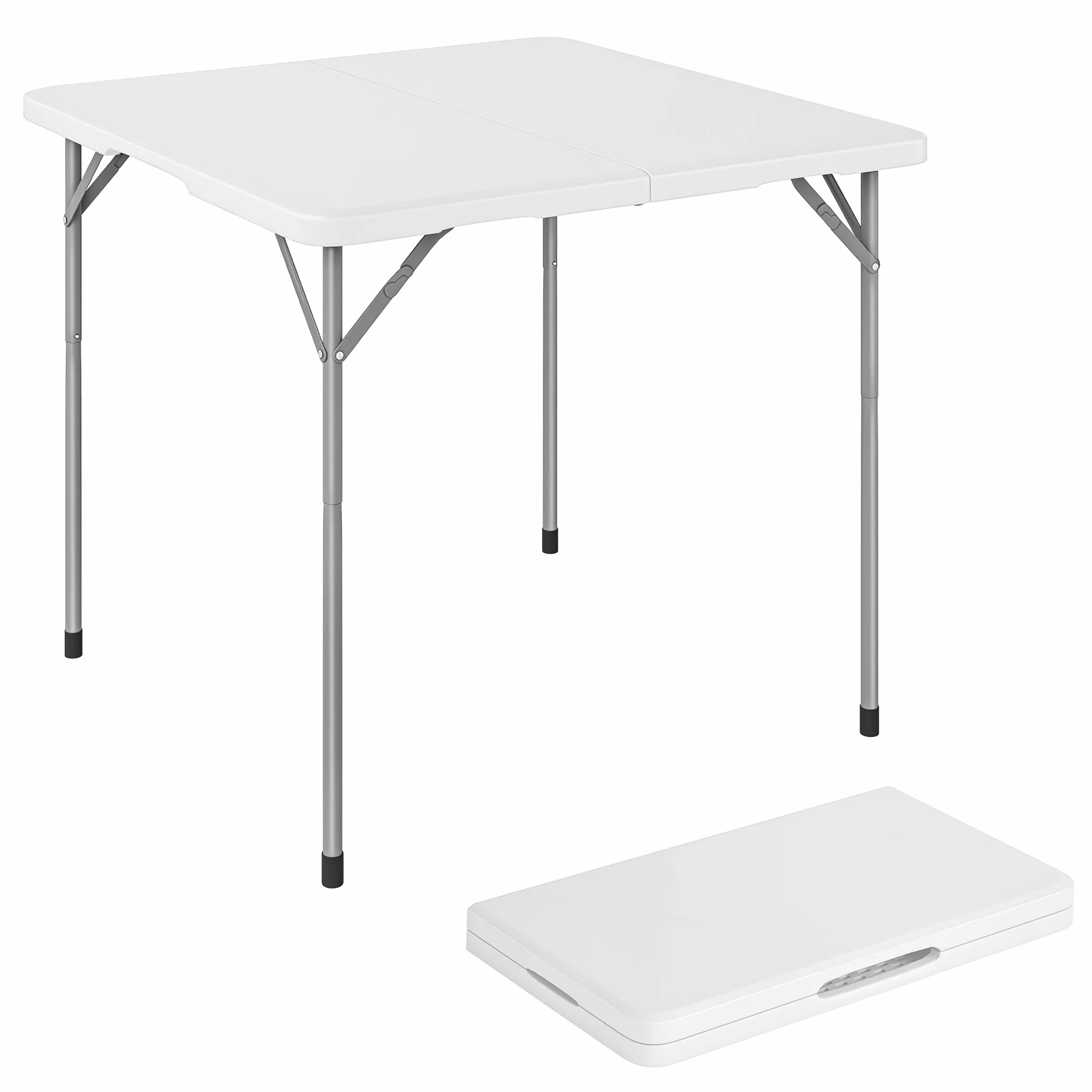 Outsunny Tavolo da Campeggio Pieghevole Quadrato 86x86x74 cm Bianco