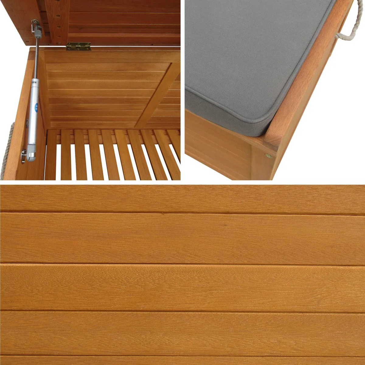 sweeek Cassapanca da Giardino in Legno 200L con martinetti Marrone Naturale - 125x60x96 cm