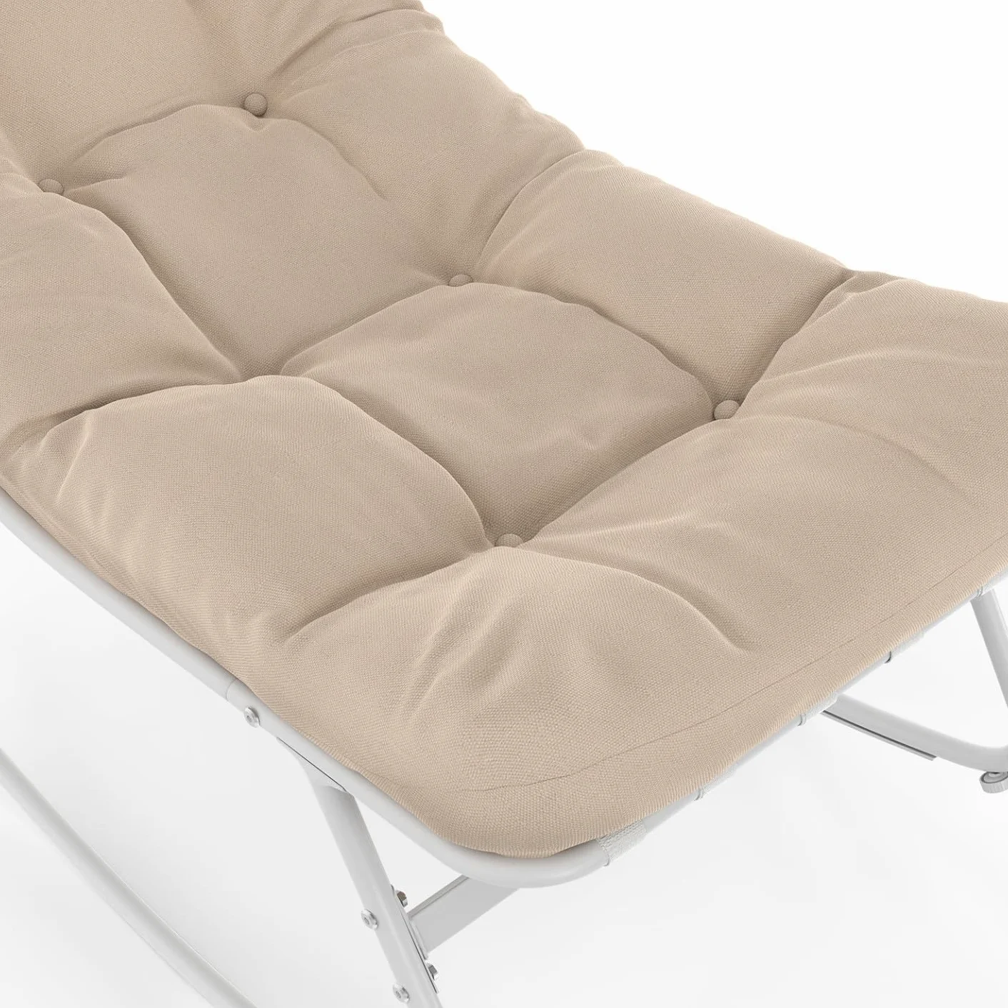 Set di 2 sedie a dondolo da giardino Arona, bianche con cuscini beige