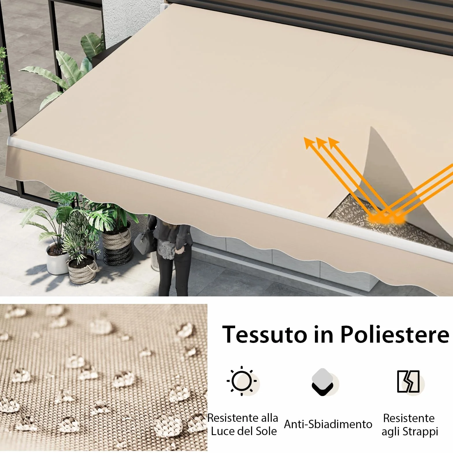 RELAX4LIFE Tenda da Sole 400x250cm Alluminio Angolazione Regolabile 5°-35° Impermeabile Balcone BEIGE