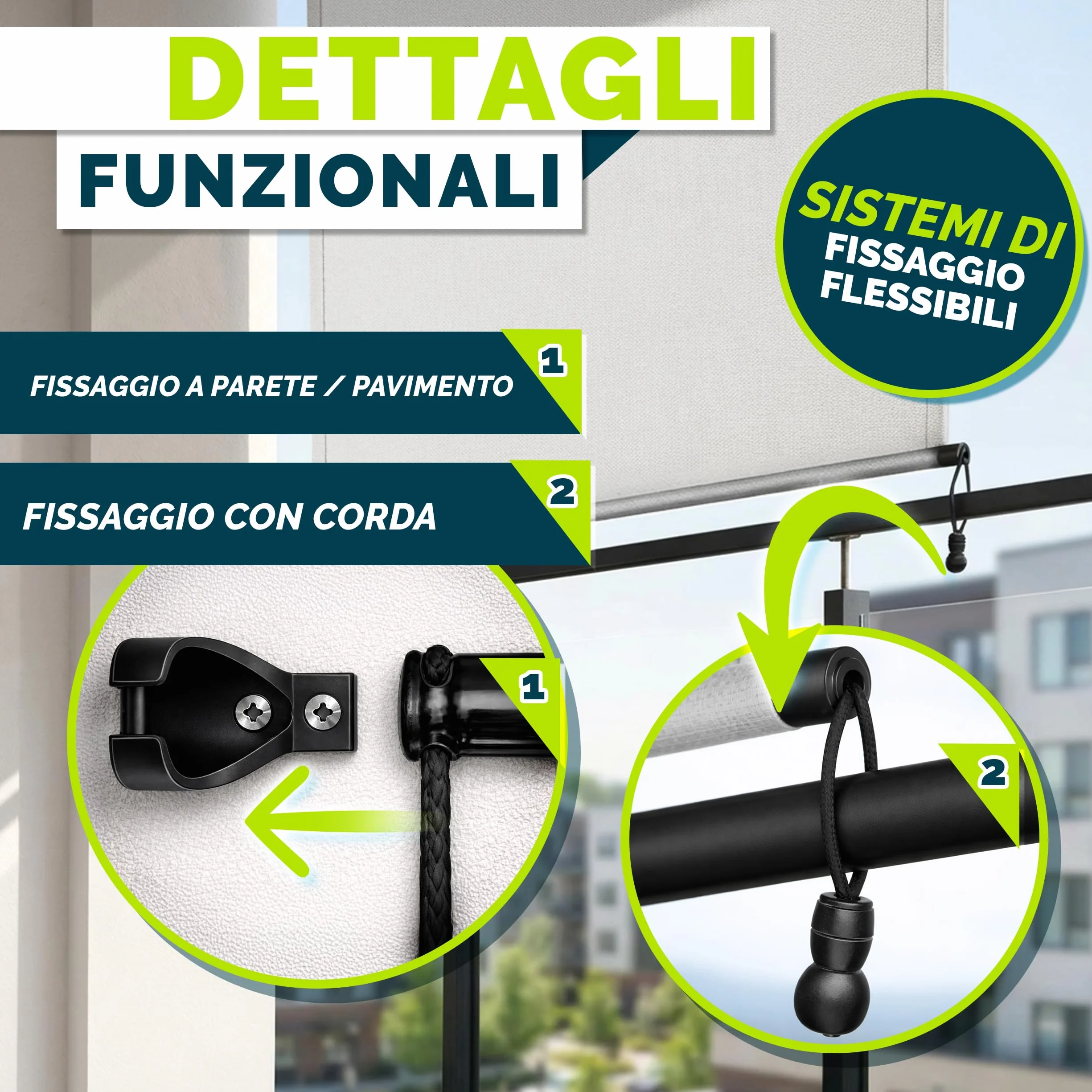 Tillvex Tenda da sole verticale 200 x 250 cm impermeabile con manovola in alluminio per balcone terrazza giardino