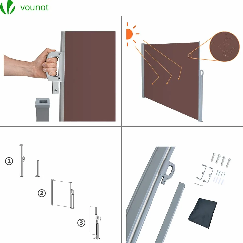 Tenda Paravento Laterale Riavvolgibile Antivento Protezione Privacy 180 x 300 cm Marrone Scuro
