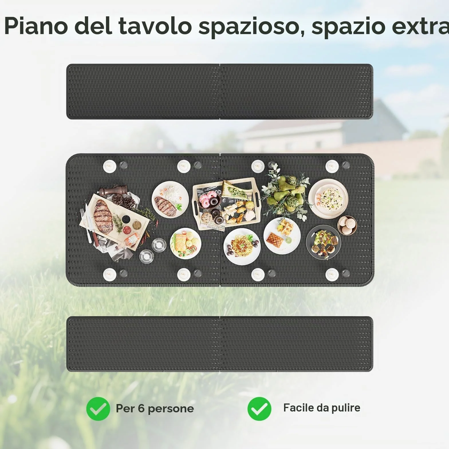 JUMMICO Set da Esterno 3 Pezzi Tavolo Giardino Pieghevole Effetto Rattan HDPE 300kg per Campeggio BBQ