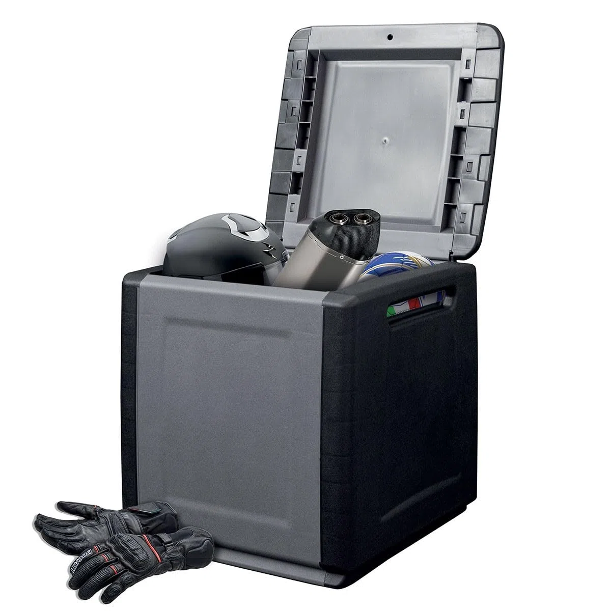 INTEC - Cassapanca portaoggetti 130L grigio/nero 54 x 53 x 57 cm manici di trasporto in polipropilene