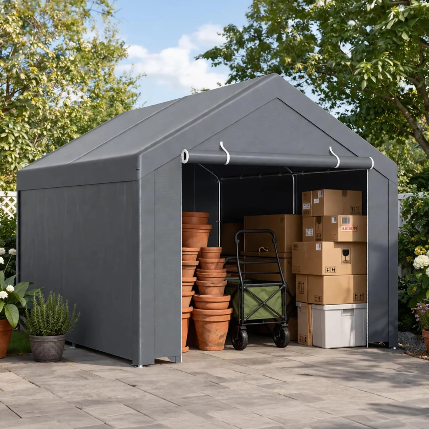 Tenda per garage impermeabile 3x4 m con pareti laterali rimovibili struttura tubolare in acciaio