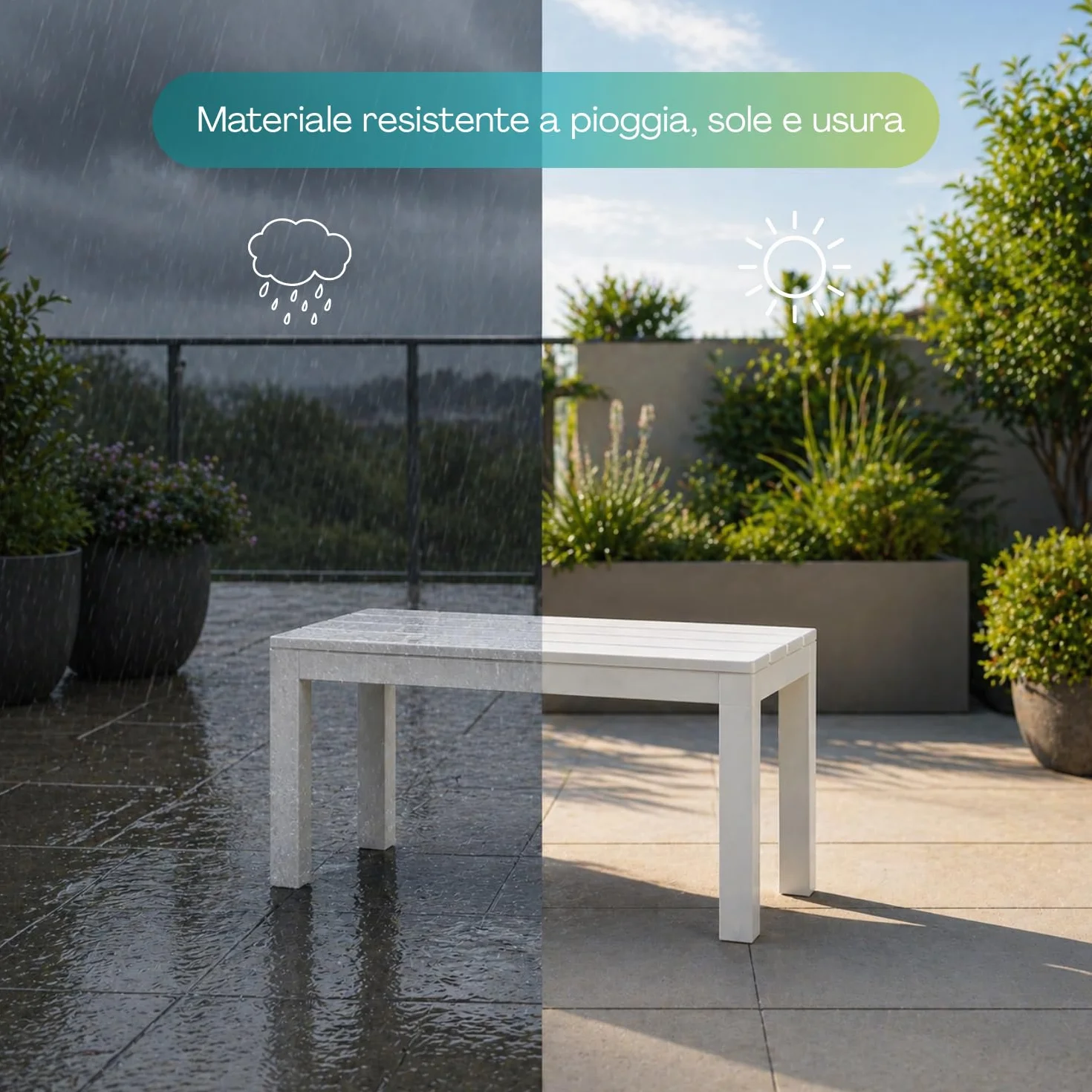 PALUPLUS Panca da Giardino in Plastica 60x38,5x45 cm Effetto Legno - TIMO146F Bianco