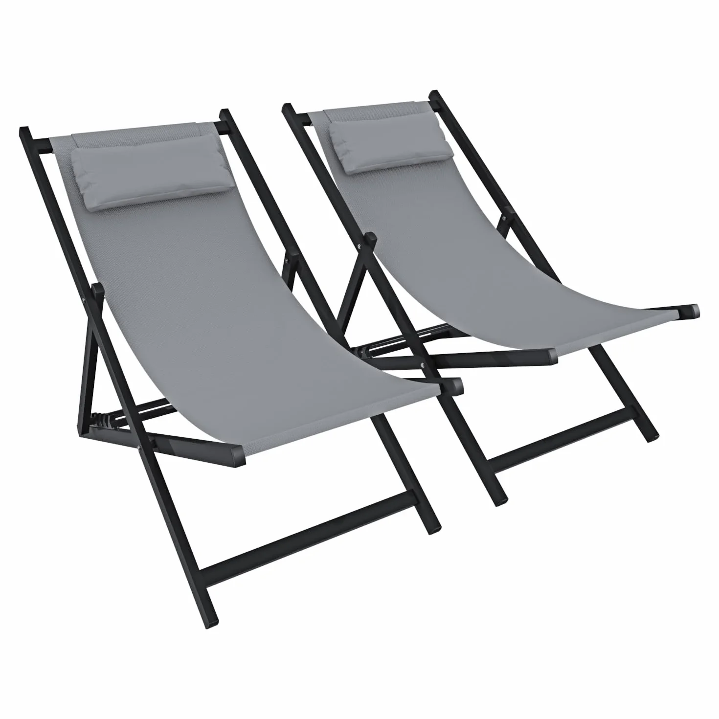 BRICOZONE Set di 2 Sedie Sdraio Leggera Da Giardino Schienale Regolabile Pieghevole Ergonomica Con Cuscino Traspirante Struttura Nera In Alluminio Da Esterno Piscina Mare Portata 160 Kg Grigio