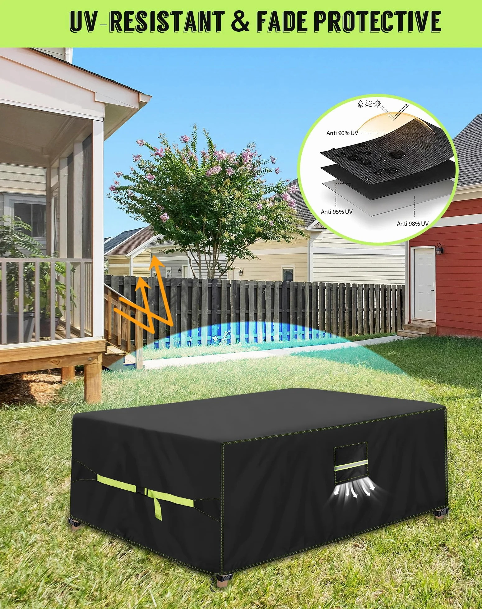 VDISRR Copertura Tavolo Esterno Impermeabile 220x110x70cm, 420D Resistente Tessuto Oxford Copertura Per Mobili da Giardino con Sfiato d'Aria Telo Esterno Antivento, Anti-UV, Antipolvere
