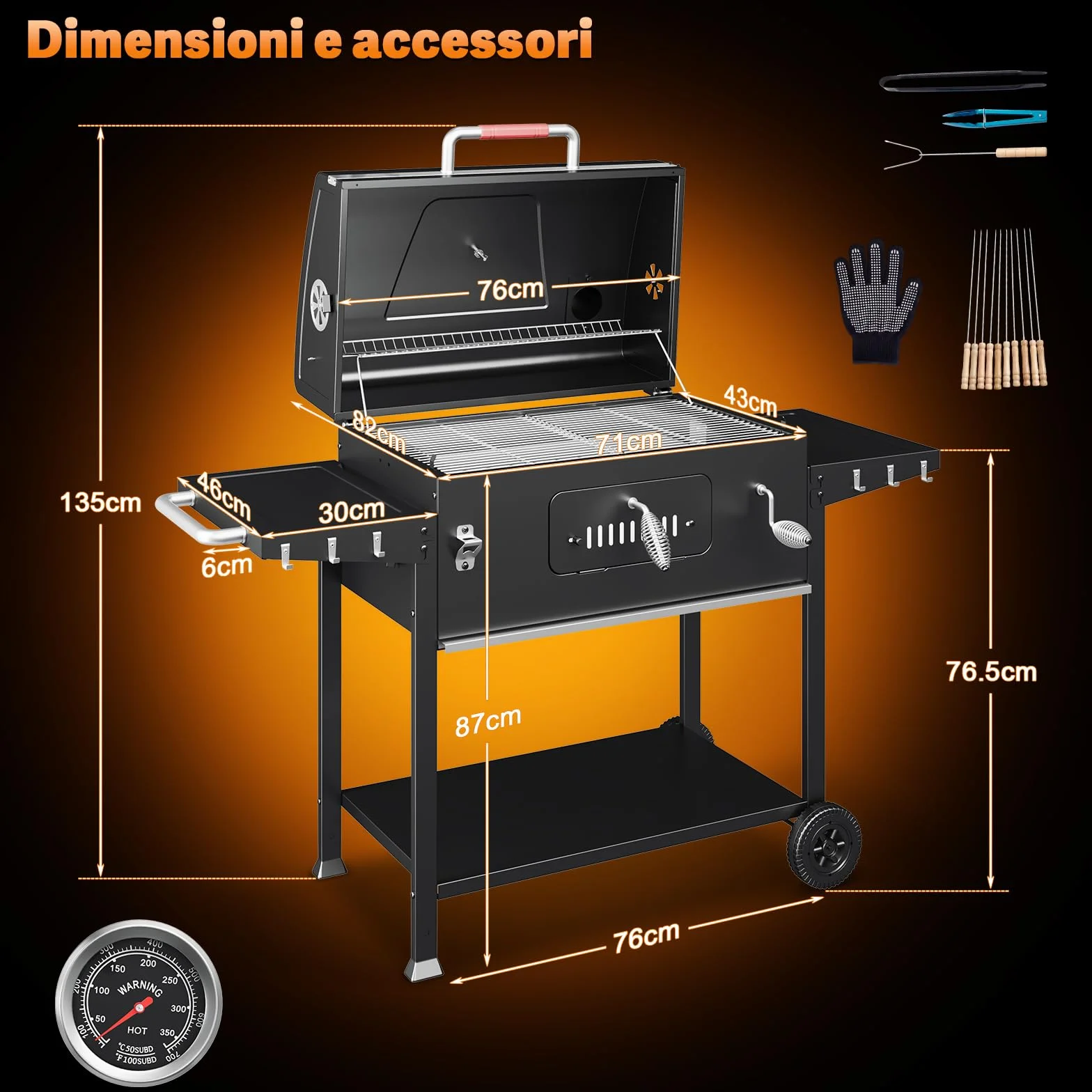 Devoko Barbecue Carbonella XXL, Grill a Carbone Portatile 71x43 cm con Termometro e Guanti