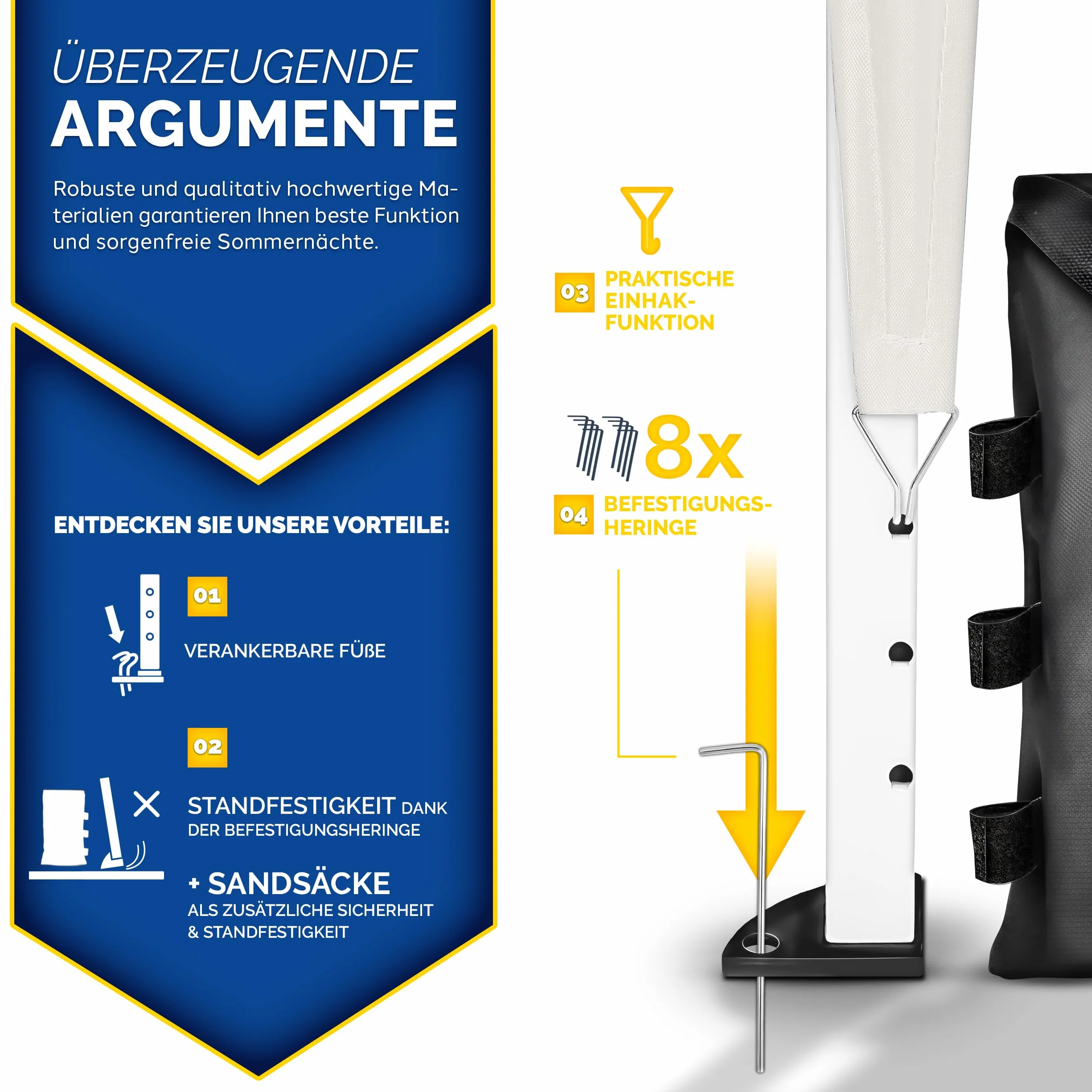 Tillvex Gazebo 3x3m Impermeabile Pieghevole Pop-Up Regolabile in Altezza con Protezione UV 50+ Tenda da Giardino Bianco