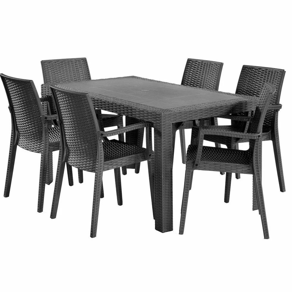 Dimaplast2000 AMZ004 Set Giardino Tavolo e 6 Poltrone Resina Effetto Rattan 140x80x72 cm Antracite