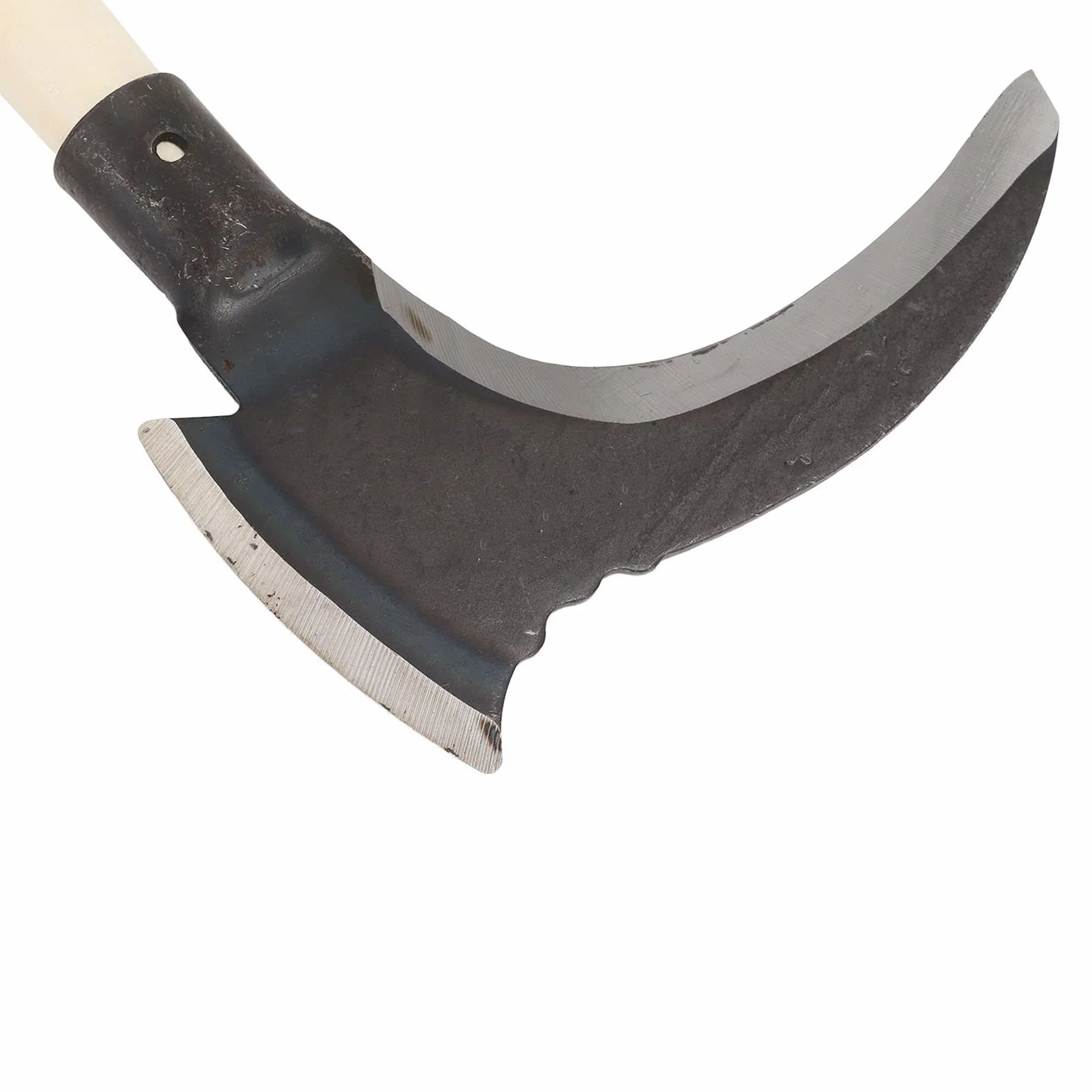 HEEPDD Falce per in Acciaio al Manganese Alto, Doppia Falce Falce per Pulizia Falce per da Giardinaggio Multiuso (Testa di Taglio Singola, Bastone di Legno)