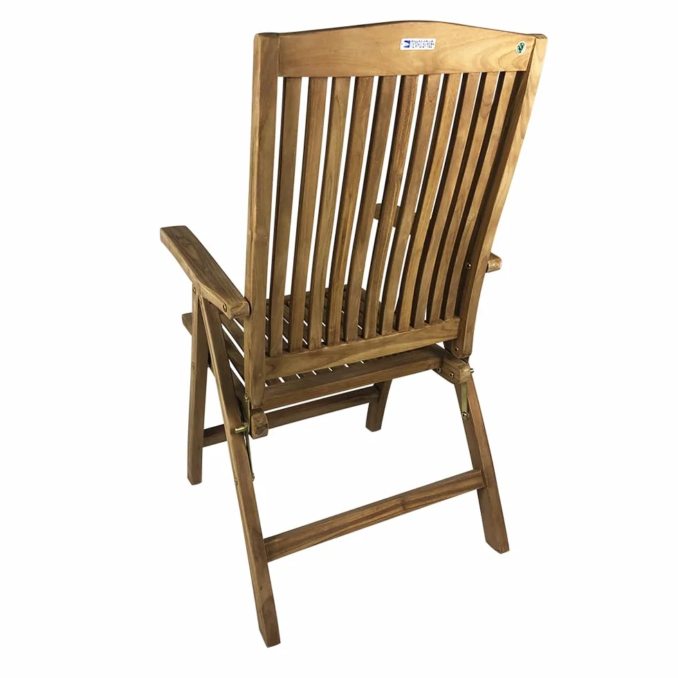 Sedia Pieghevole da Giardino in Legno di Teak Bali Poltrona Schienale Regolabile Braccioli Resistente Esterni