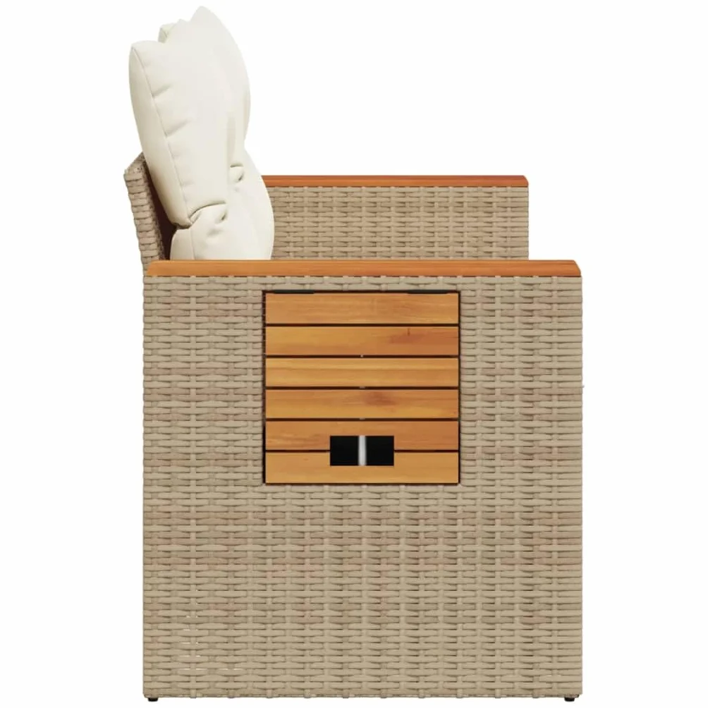 IKAYAA Divanetto da Esterno 2 Posti con Contenitore Divano da Giardino in Polyrattan Salotto da Giardino in Polyrattan Set da arredo per Esterno con Cuscini-Beige e Bianco-2 pz
