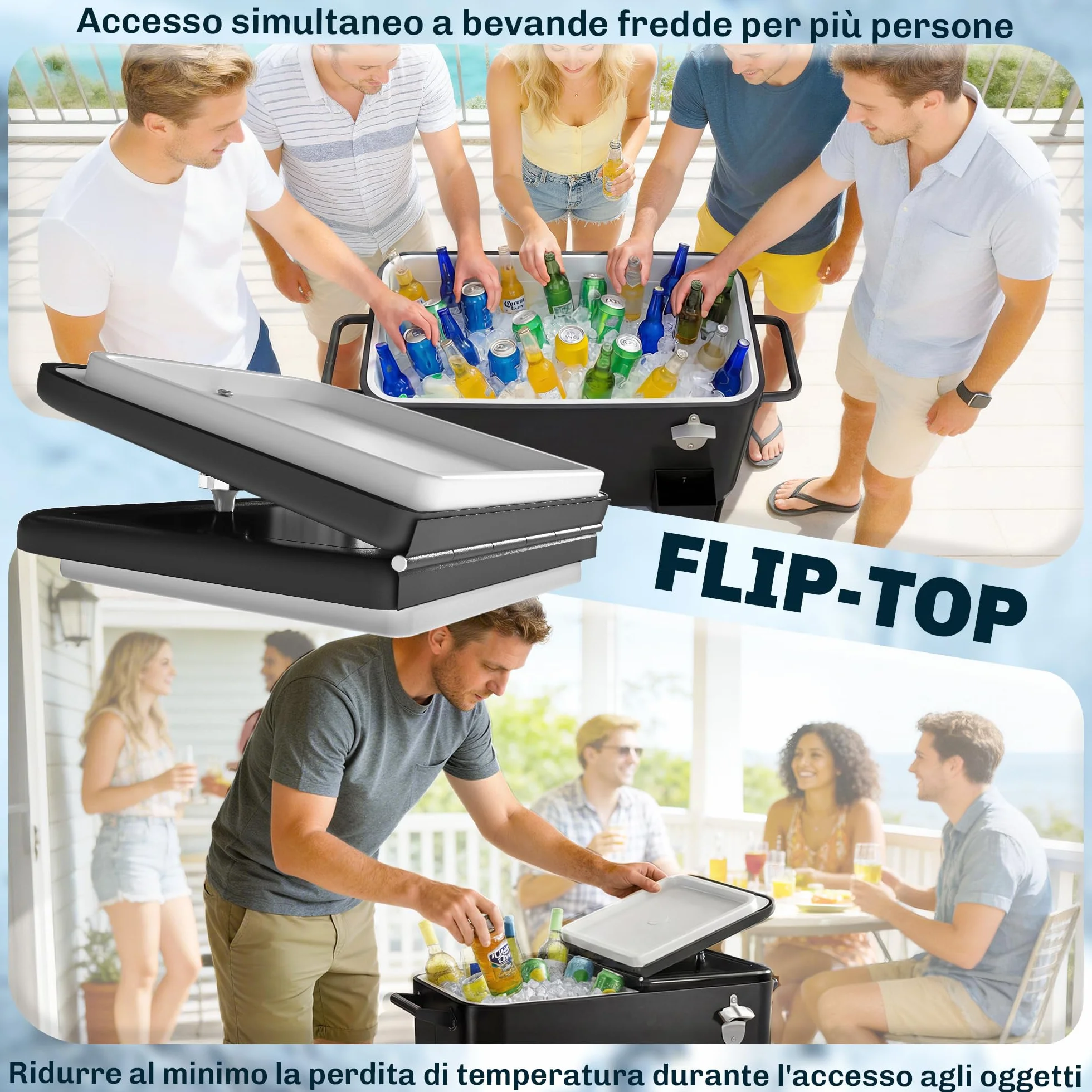 Outsunny Ghiacciaia da Giardino 76L, Carrello Portavivande con Ruote Bloccabili, Nero