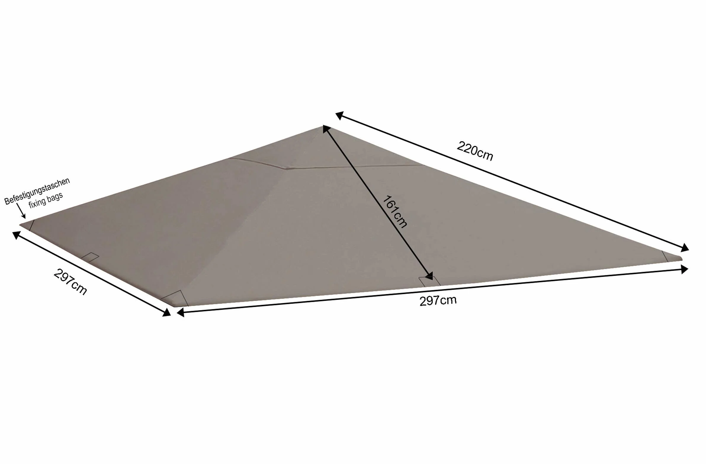 QUICK STAR Tetto di Ricambio per Gazebo Grigio 3x3 m