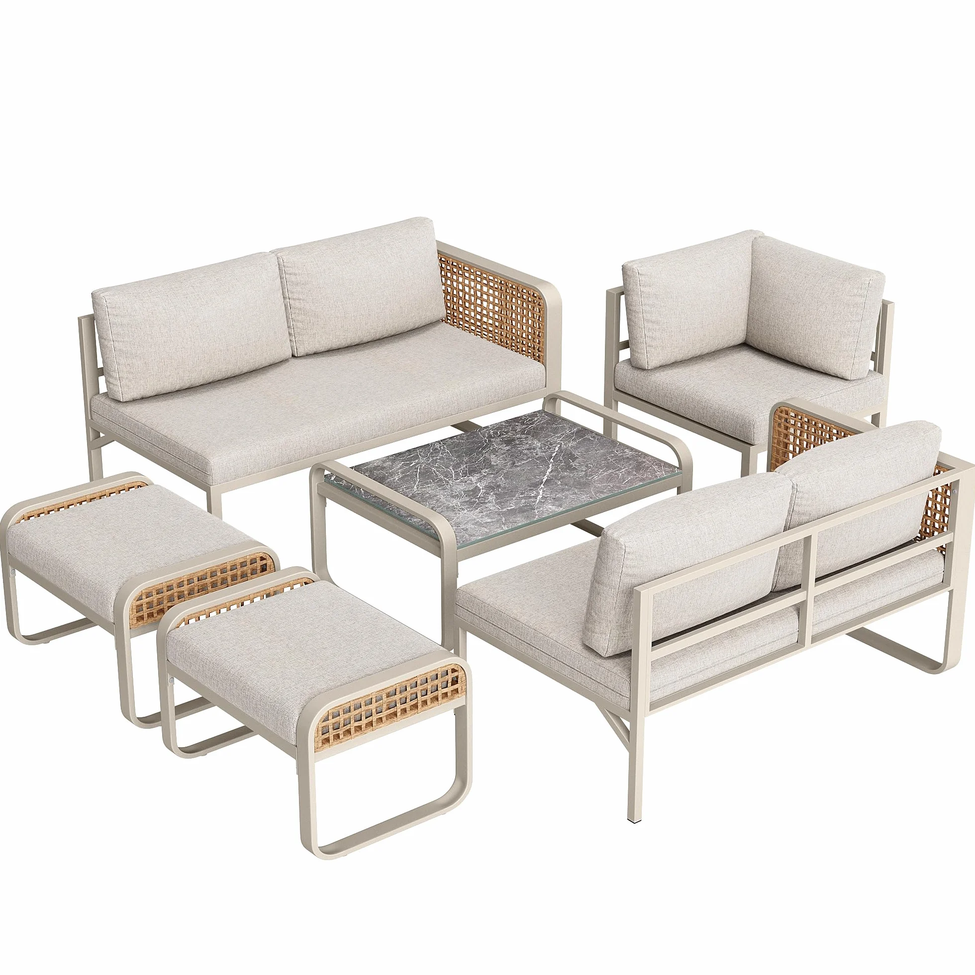 Set divano angolo rattan ferro zincato 120x61x69 cm beige per 6-7 persone