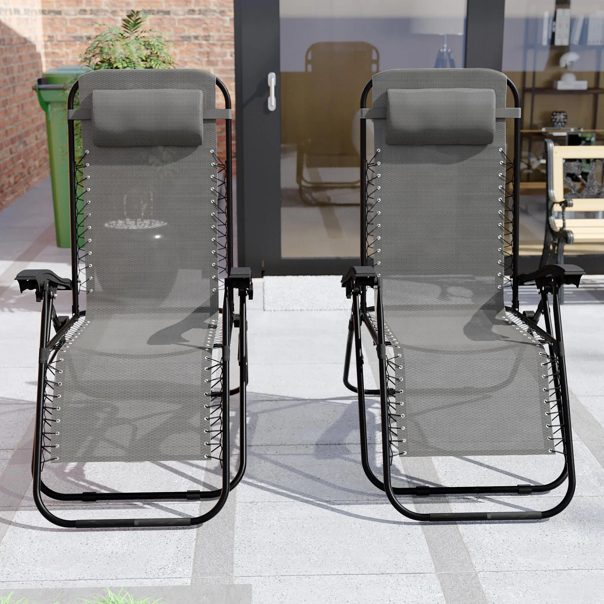 Garden Vida Set di 2 sedie a gravità zero, sdraio per esterni, patio, reclinabile, senza peso, resistente alle intemperie, in acciaio (grigio)