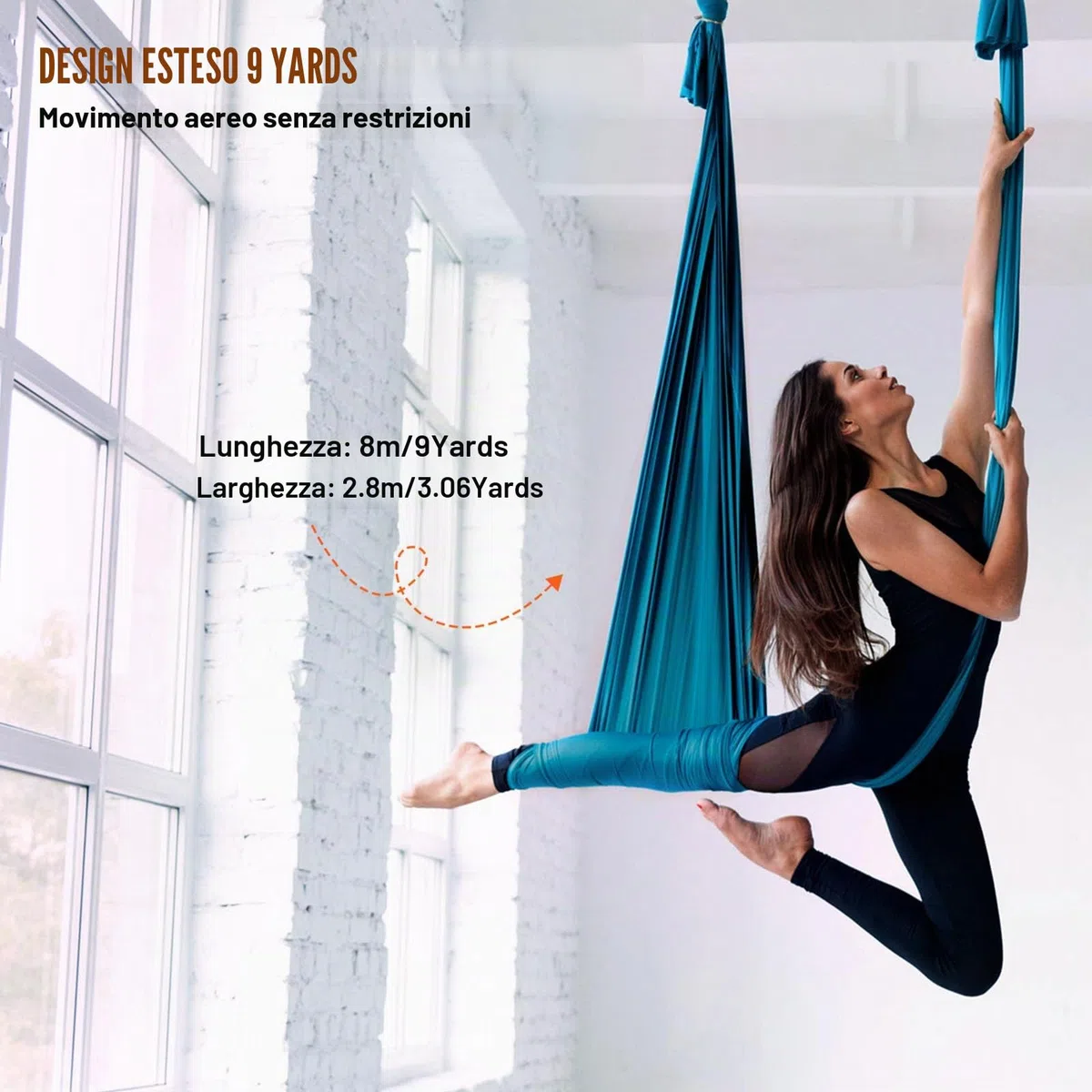 VEVOR Altalena per Yoga e Seta Aerea, 8,7 iarde, Kit Amaca in Nylon 100 g/m², Hardware Completo, Verde