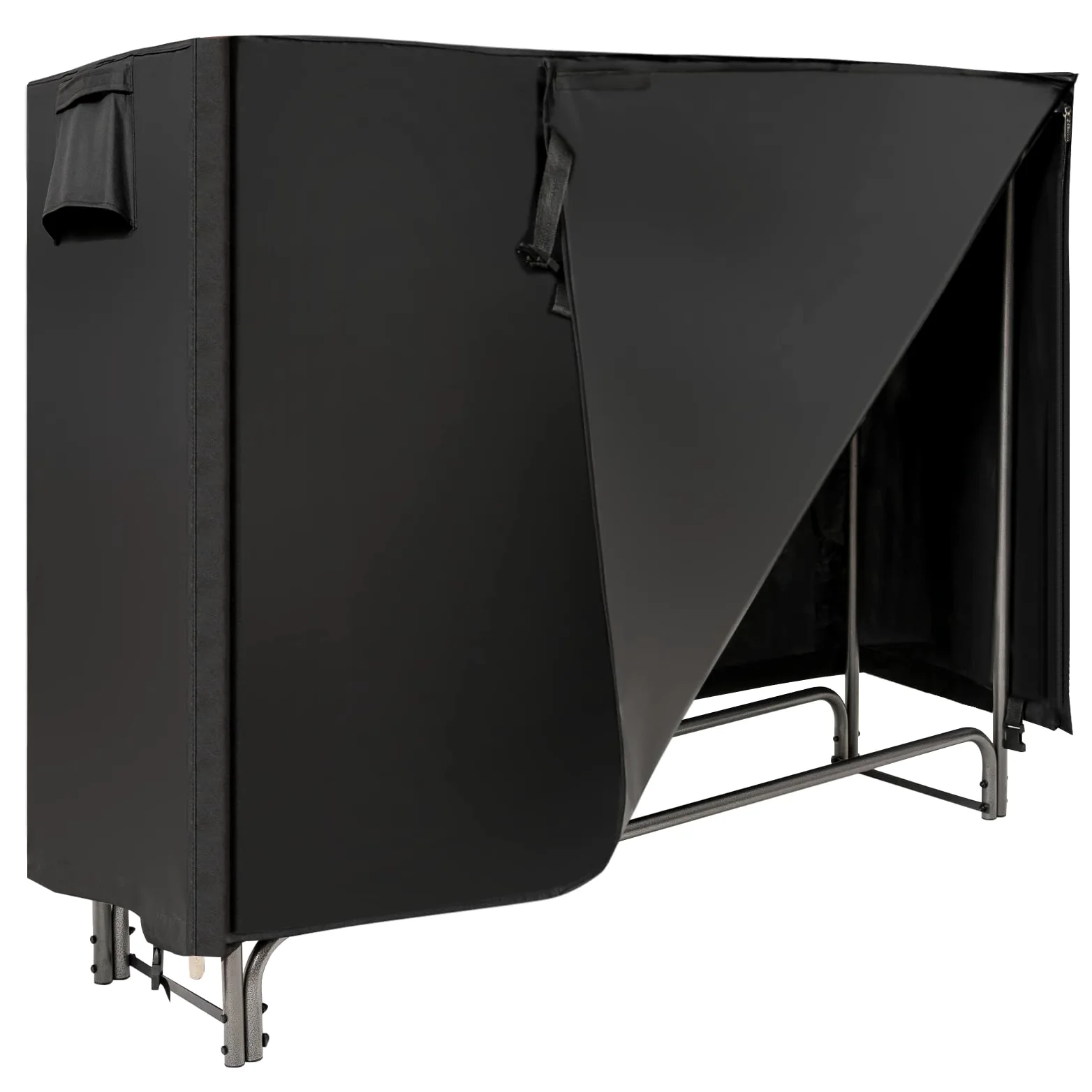 COSTWAY Porta Legna da Esterno 153 cm, Portalegna con Copertura in PVC Impermeabile e Struttura in Ferro, Nero