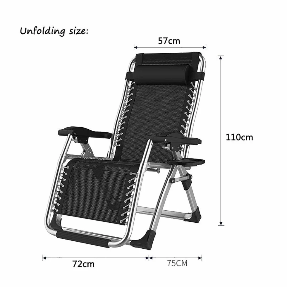 Sedia per gravità zero reclinabile all'aperto con portabicchieri, sedia per sdraio allungabile extra larga per piscina da giardino Patio Garden, con supporto per cuscini 200kg ( Color : Silver )