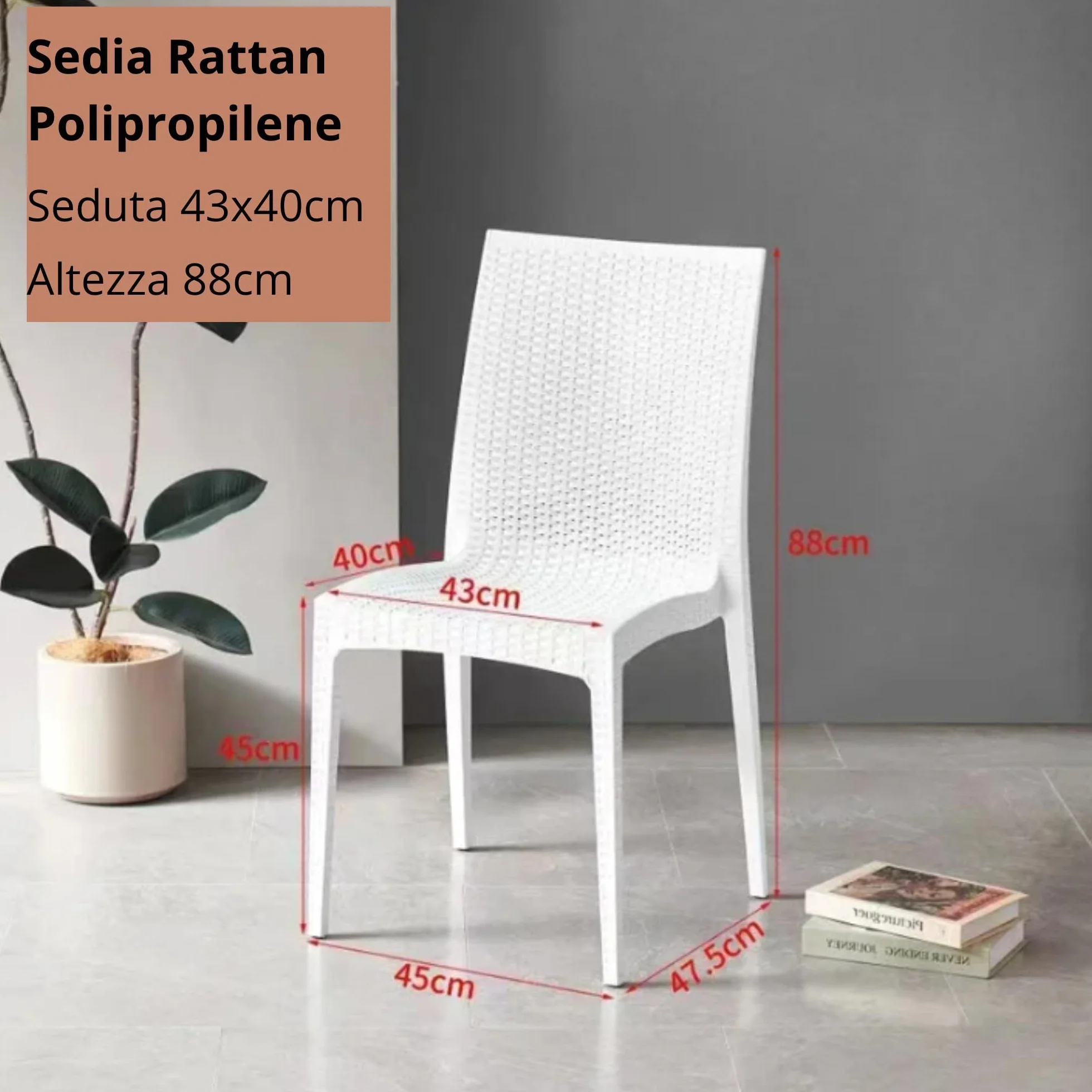 Sedie da giardino effetto rattan plastica resistente impilabili 88 cm Bianco 4
