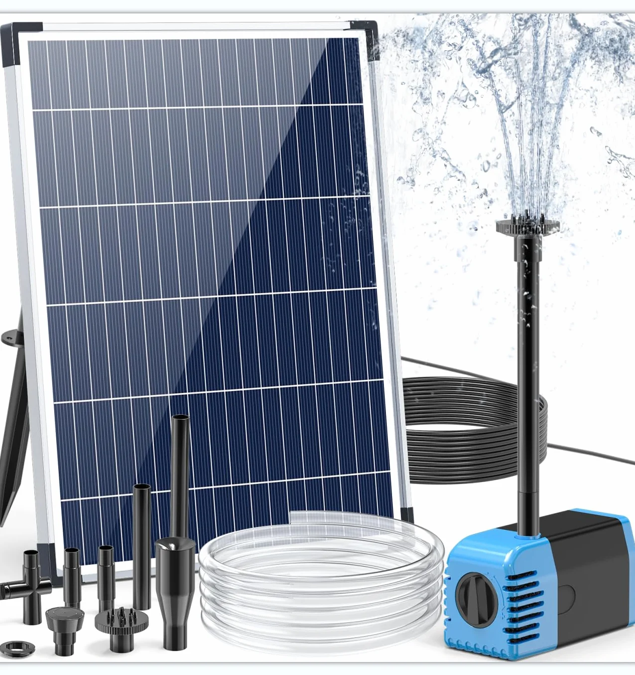 Fontana solare per esterni 12 W 605 l/h con 4 ugelli e tubo 5 ㎡