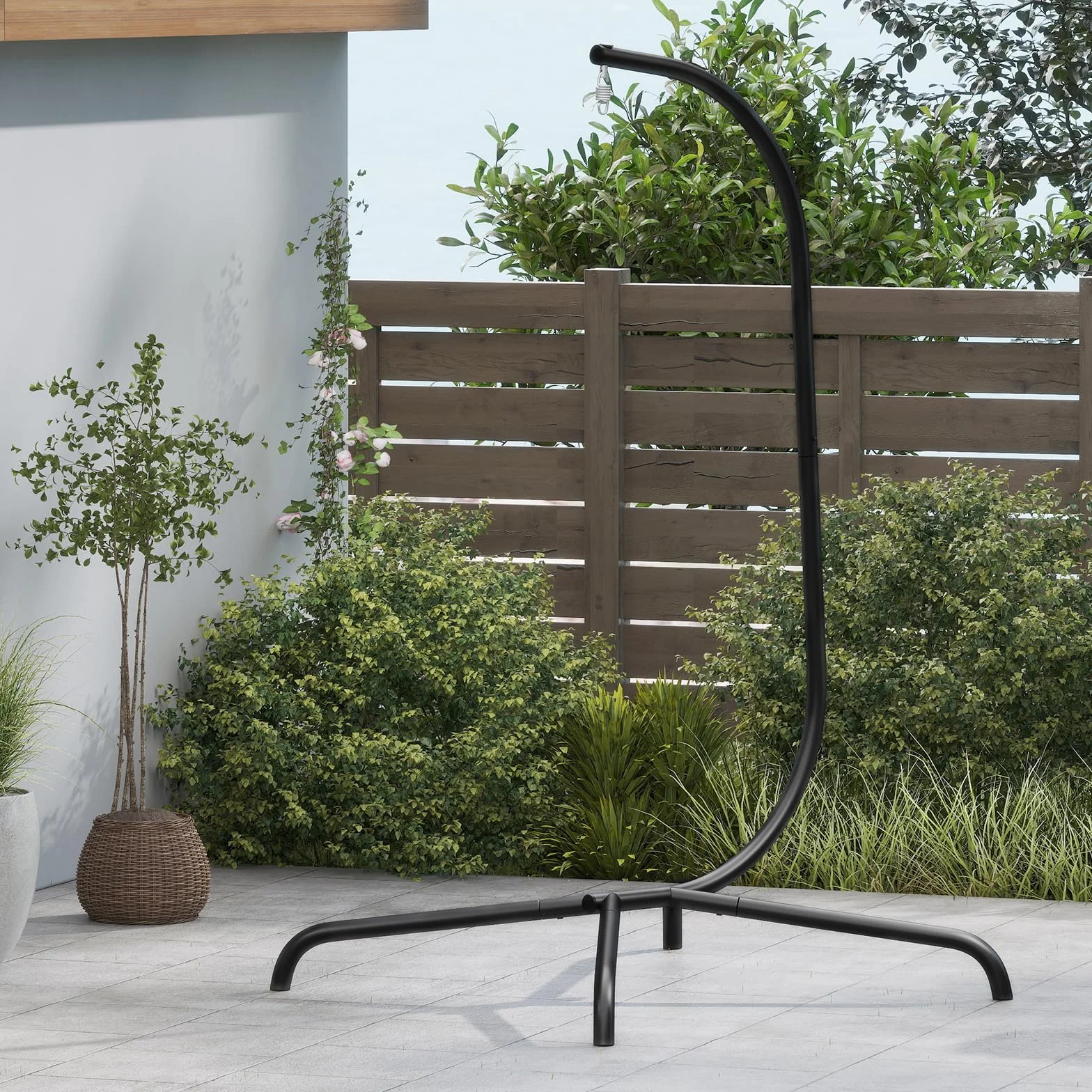 COSTWAY Supporto per Amaca a C, Base per Sedia Sospesa in Metallo Pesante con Gancio a Molla e Rotazione a 360°, Telaio per Amaca per Interni ed Esterni, Portata 180 kg