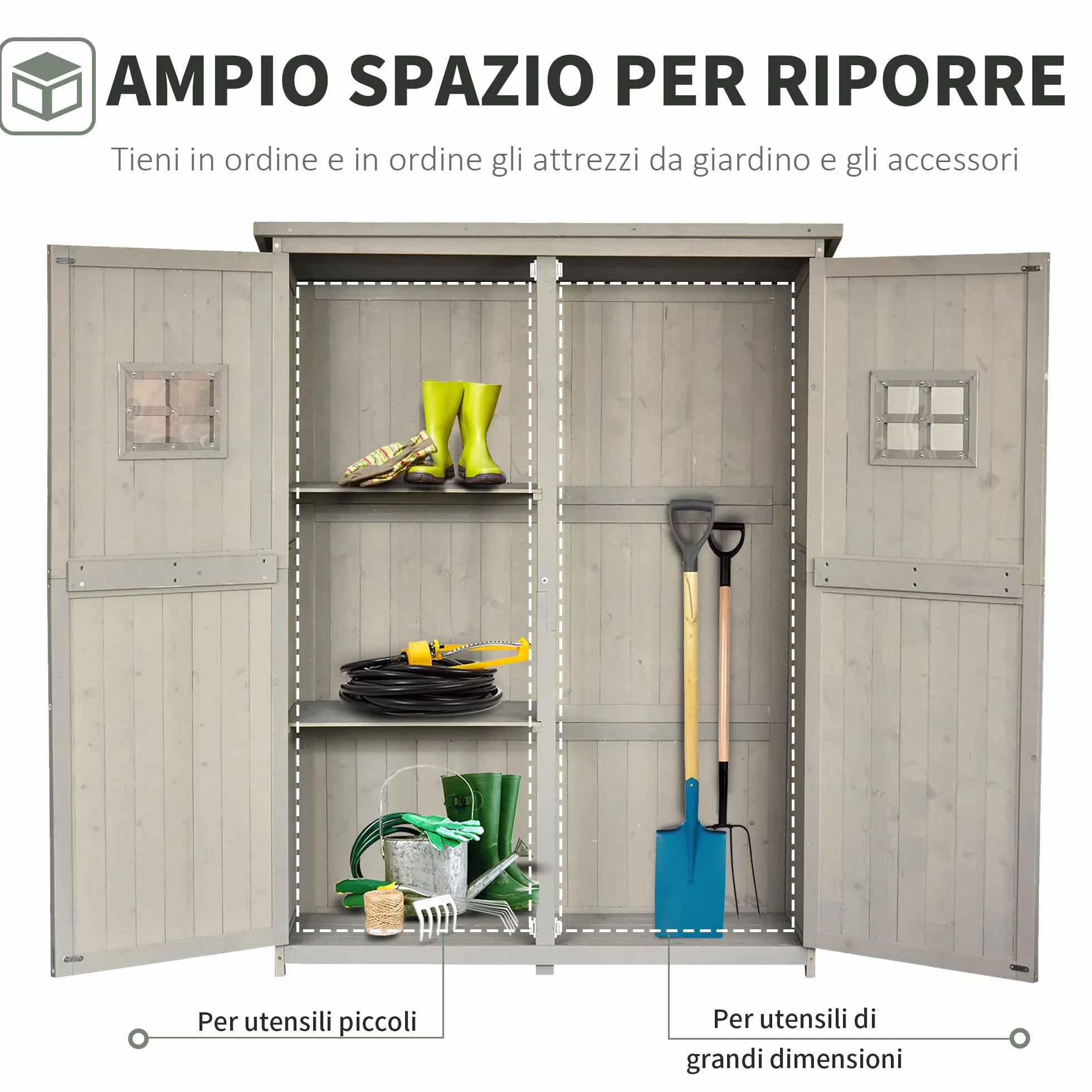 Outsunny Casetta da Giardino in Legno di Abete 127.5x50x164cm Grigio Chiaro