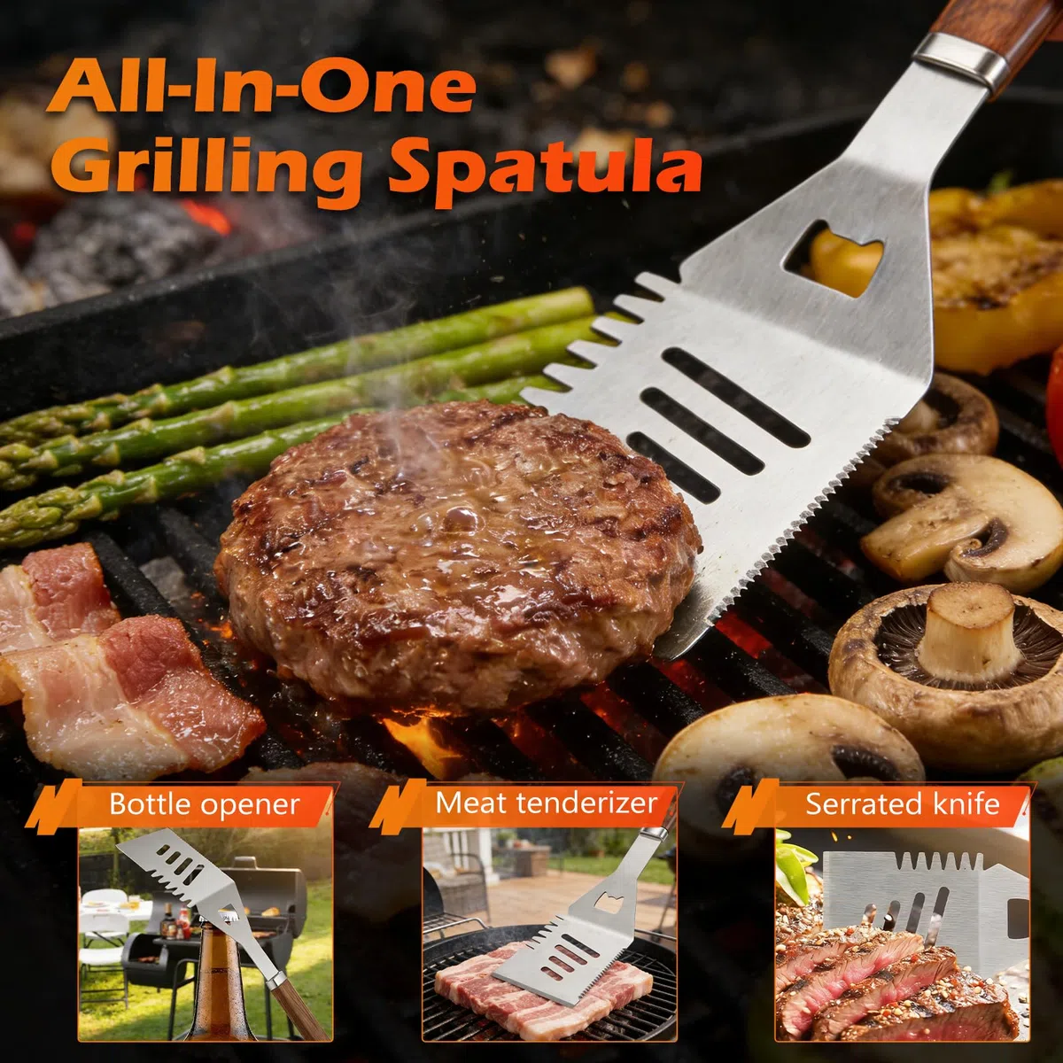 31Pcs Kit Barbecue Professionale, Set Barbecue Accessori in Acciaio Inox, Attrezzi BBQ Utensili Cucina con Spazzola per Barbecue e Termometro per Carne per Campeggio, Picnic e Barbecue all'Aperto
