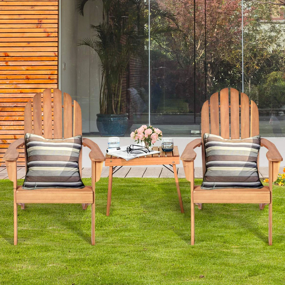 GIANTEX Sedia Adirondack da Giardino, Poltrona in Legno, Pausa da Esterno, Schienale a 6 Righe, Ideale per Estate, Portata di 160kg, 69x88x103cm, Grigio/Naturale/Bianco (naturale)