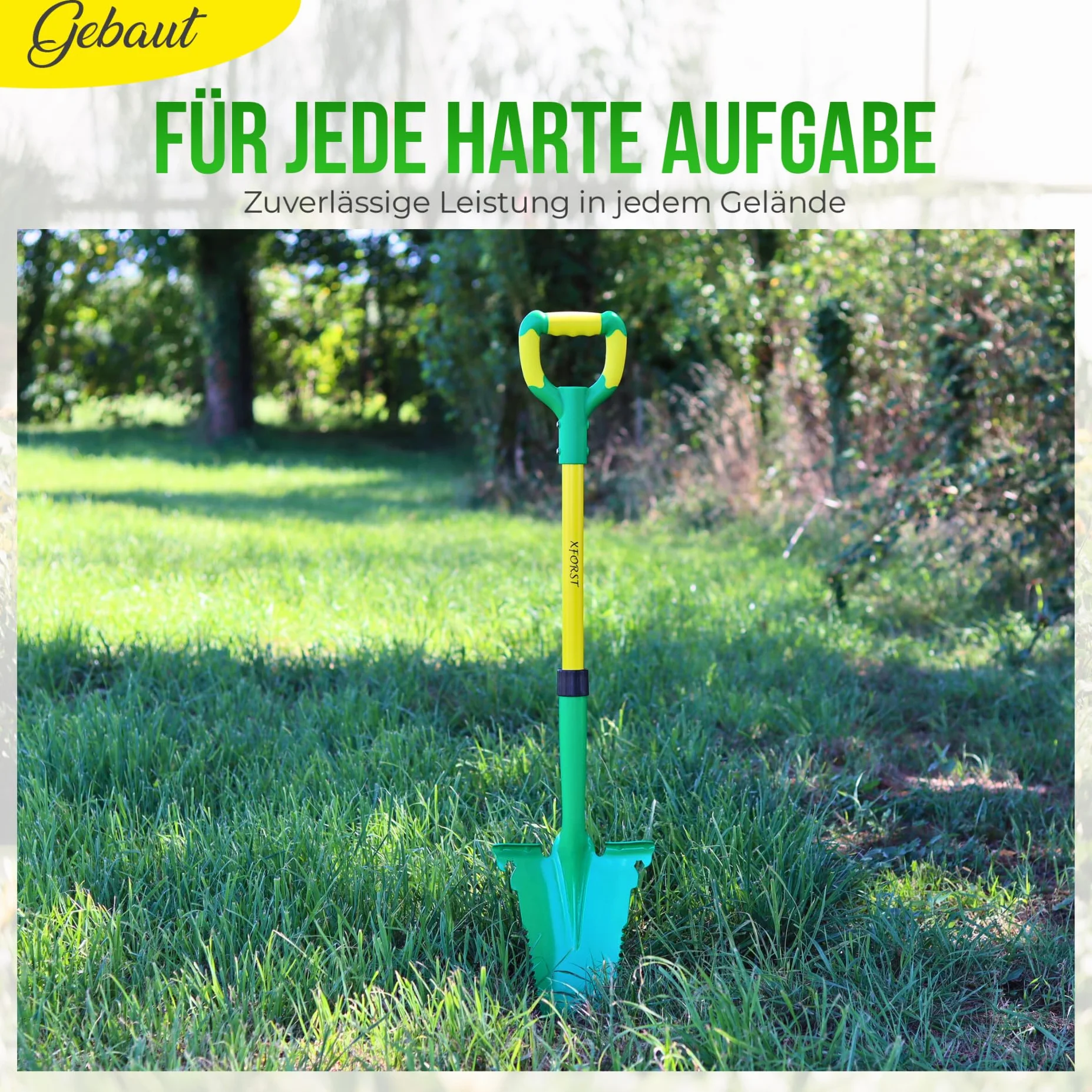 Xforst Vanga da Giardino SZ3 – Vanga con Sega per Radici 114 cm – Lama in Acciaio al Carbonio 25×35 cm – Manico in Fibra di Vetro Giallo con Impugnatura Ergonomica – Attrezzo da Giardinaggio e Outdoor