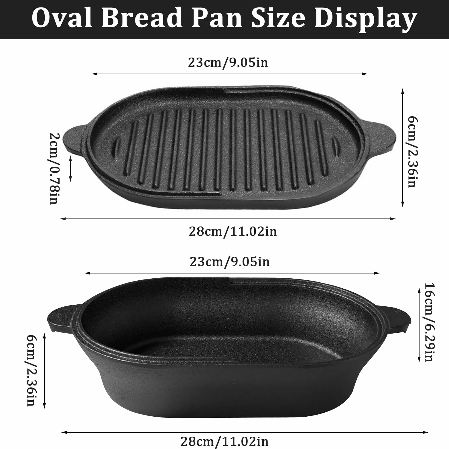Pentola 2 in 1 in ghisa olandese, ovale 28 cm, grande padella in ghisa per cuocere il pane, pane e forno in ghisa con coperchio per cuocere a vapore, grigliare, zuppe, tostare, forno