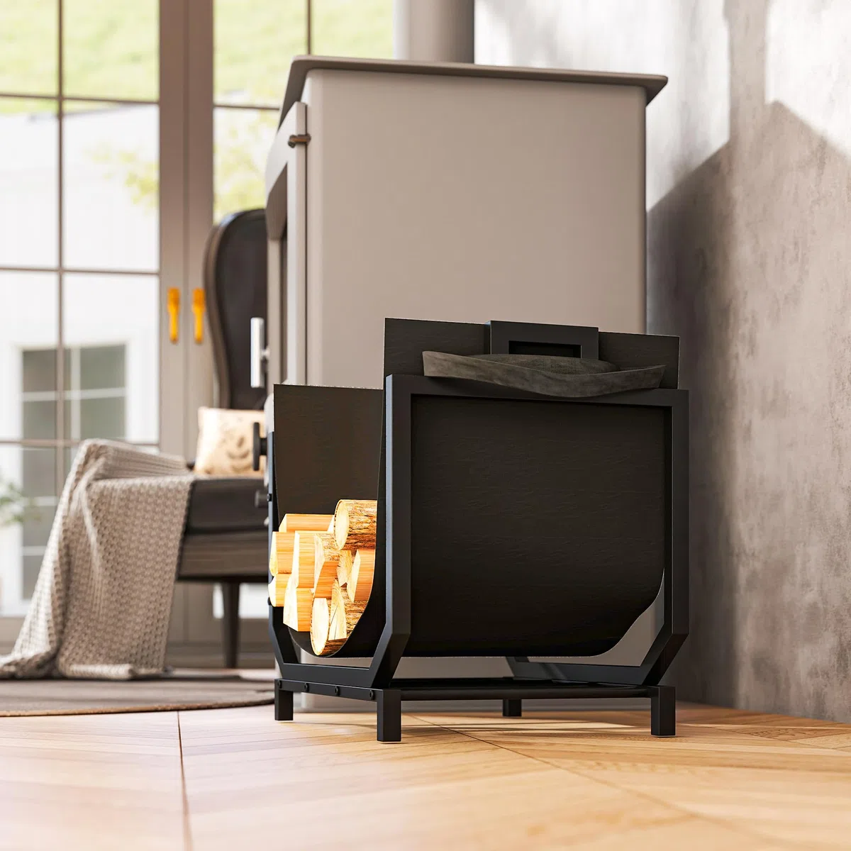 Outsunny Porta Legna Metallo 50 kg 53x33x43 cm Nero
