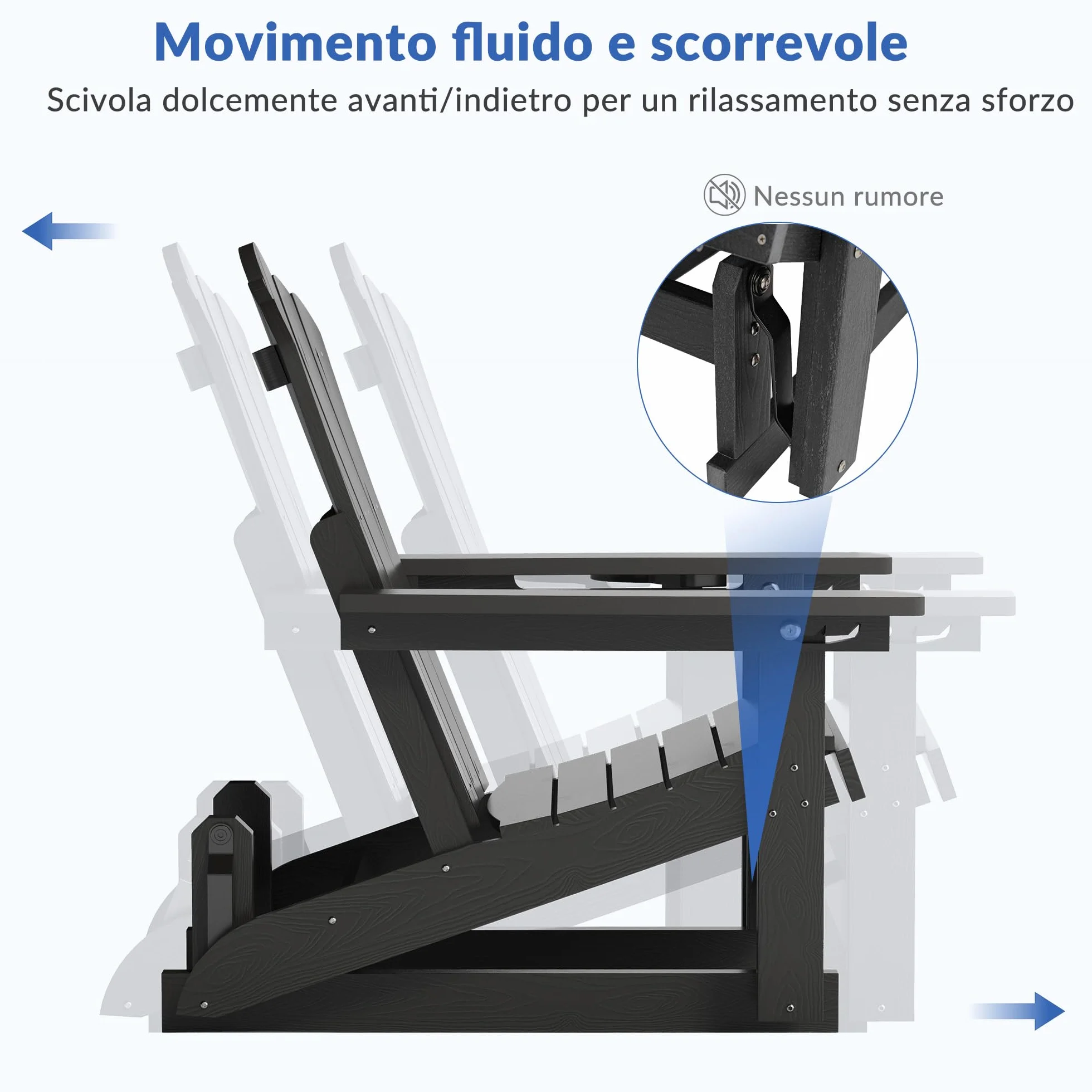 Sedia a dondolo Adirondack con schienale regolabile,sedia a dondolo per patio in simil-legno resistente alle intemperie con portabicchieri, meccanismo di oscillazione fluido,capacità di peso 200 kg