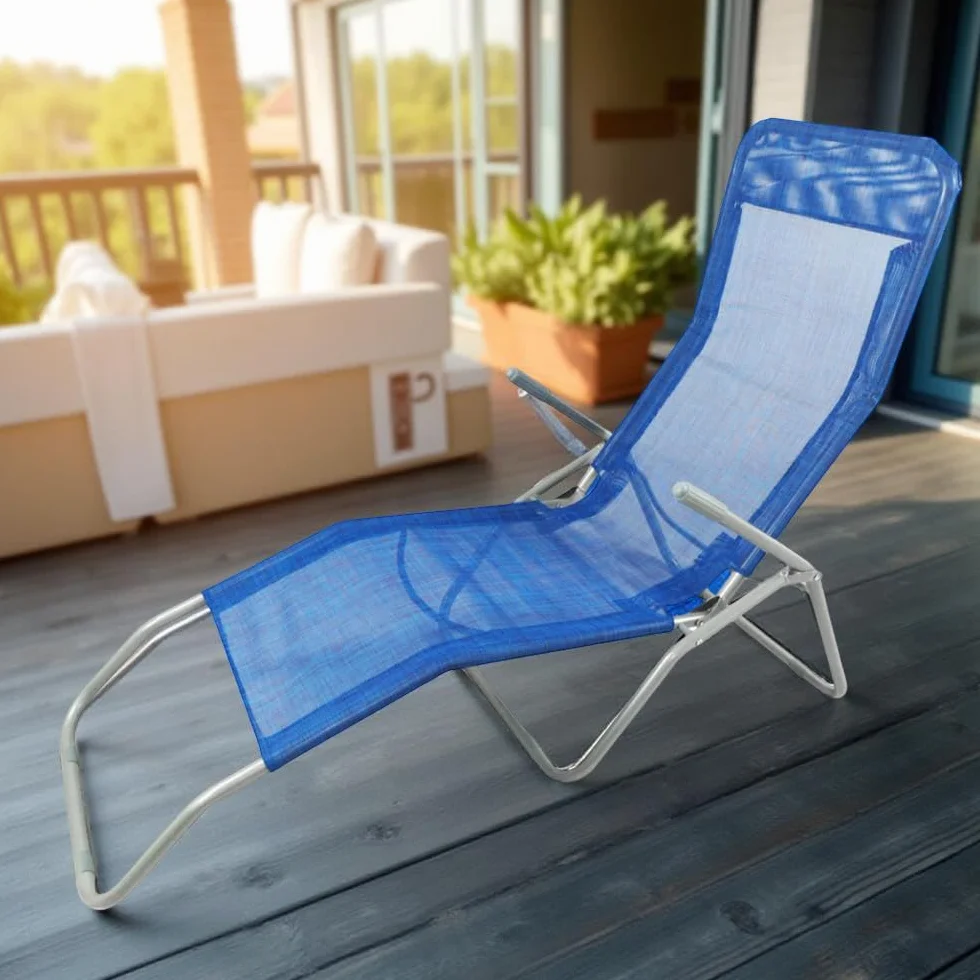 Lettino Prendisole Basculante Sdraio da Esterno 130x43x58h cm - Struttura a Dondolo, da Giardino, Reclinabile, Piscina, Spiaggia, Terrazzo - Struttura in Metallo (Blu)