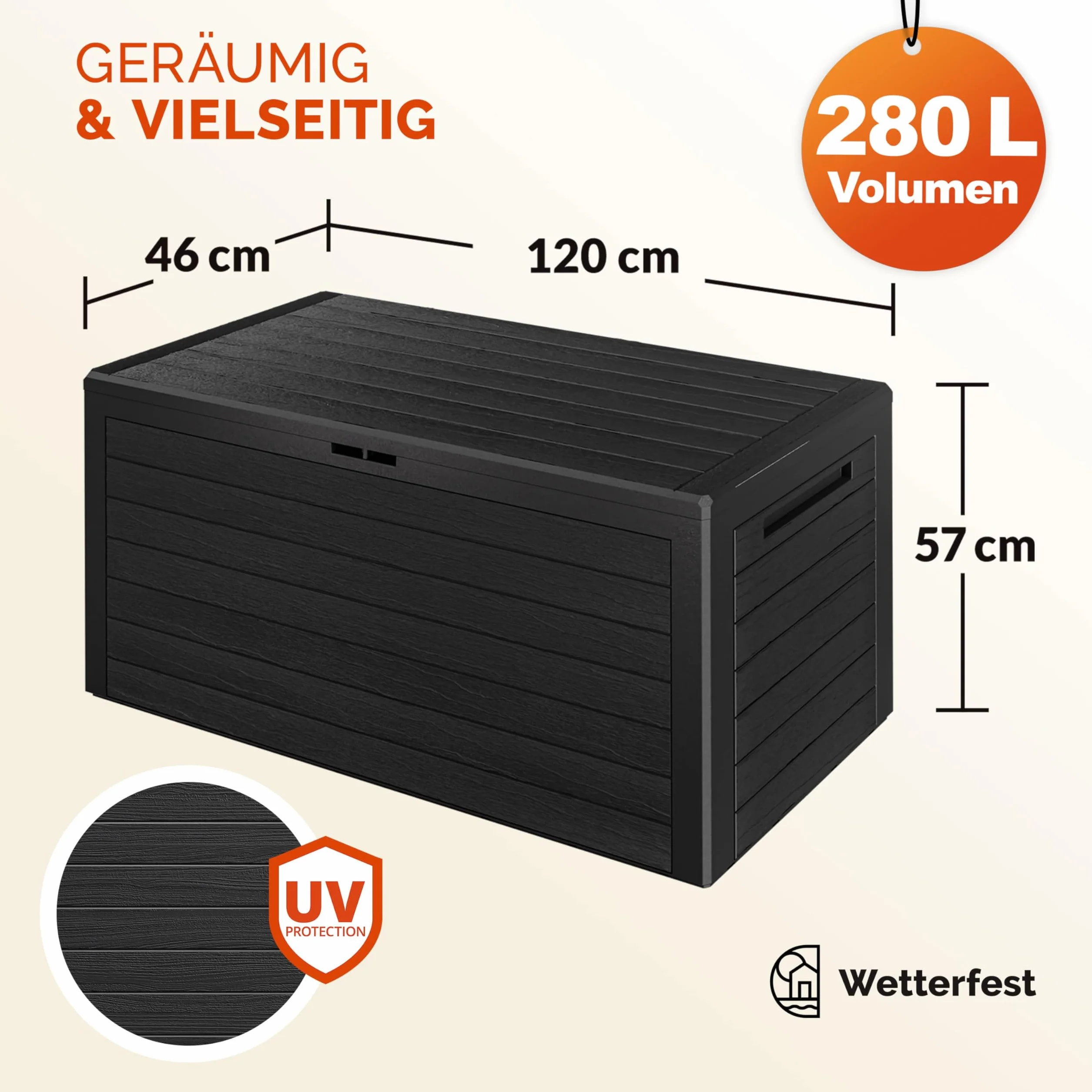 Casaria® Baule da Giardino XXL 280 L Cassapanca Richiudibile 2 Maniglie 116x43x55cm Box Esterno Contenitore Effetto Legno