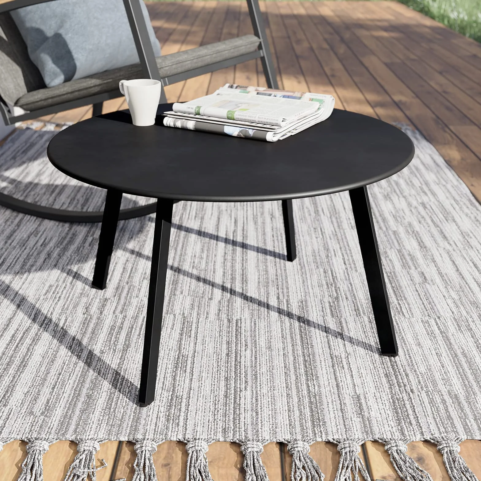 Tavolino rotondo da esterni Grand patio 70x70 cm nero leggero