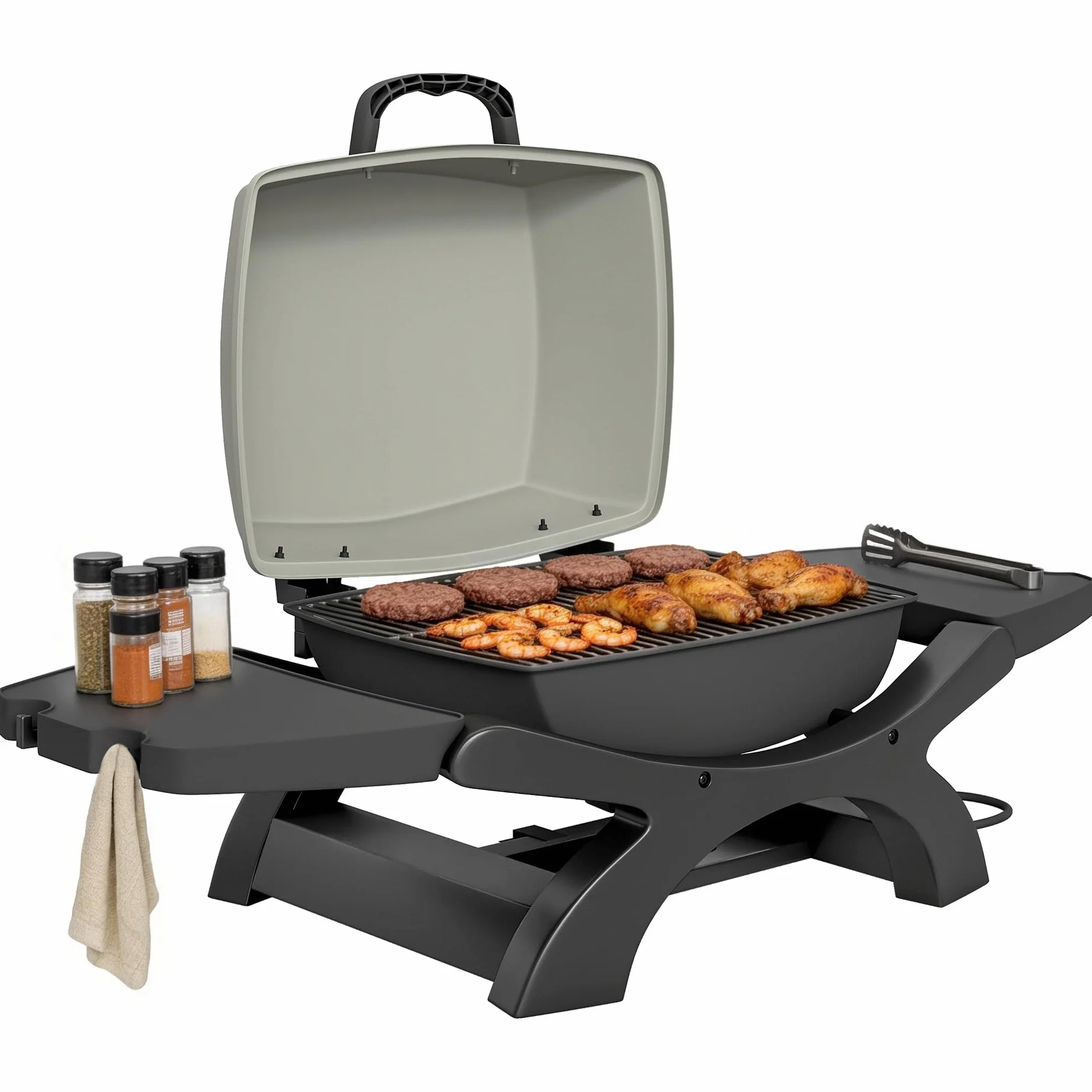 Outsunny Griglia Elettrica da Tavolo 2300W Barbecue Portatile Antiaderente Nero