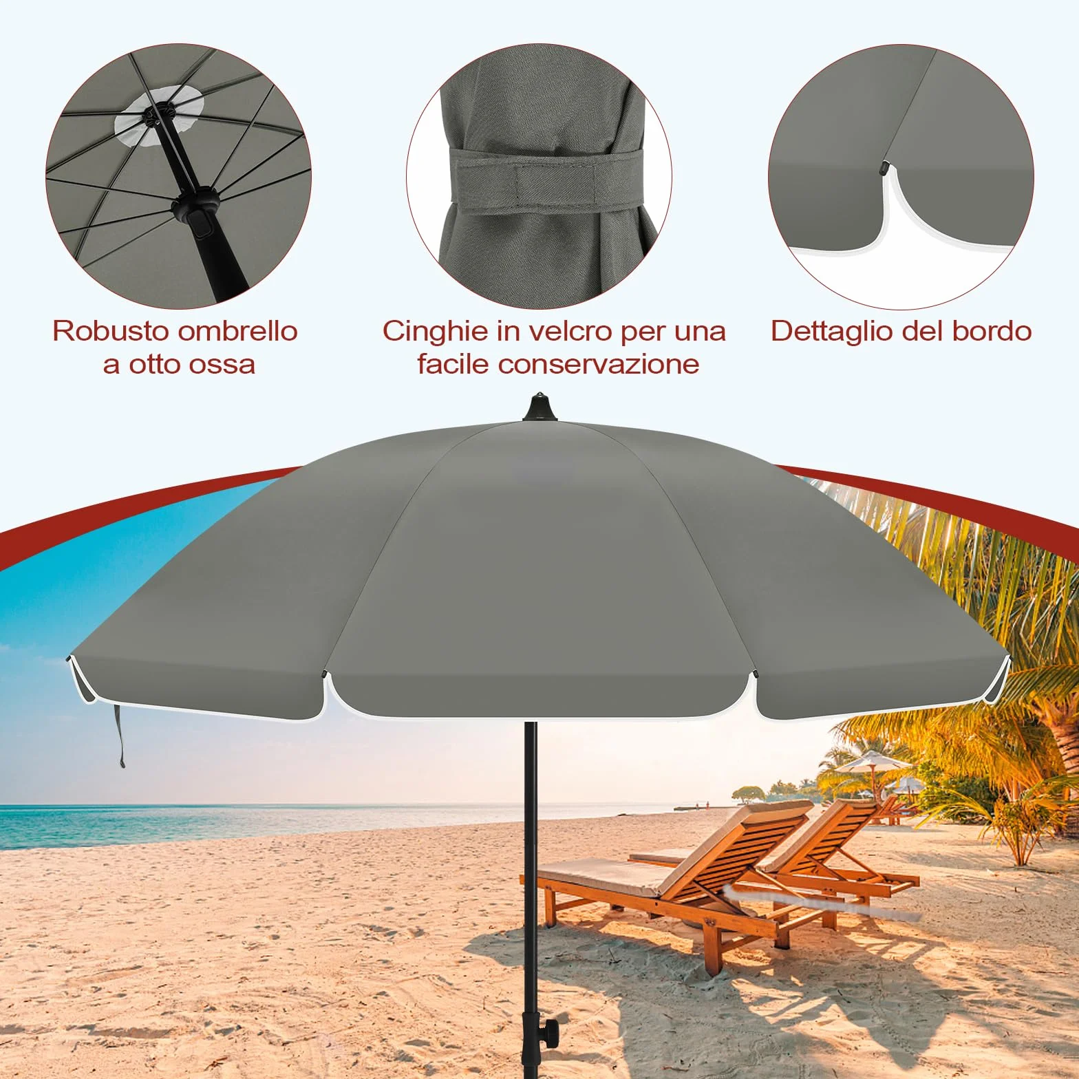 Laneetal Ombrellone da Spiaggia UV UPF 50+ φ135/155/175cm Regolabile in Altezza Portatile con Borsa