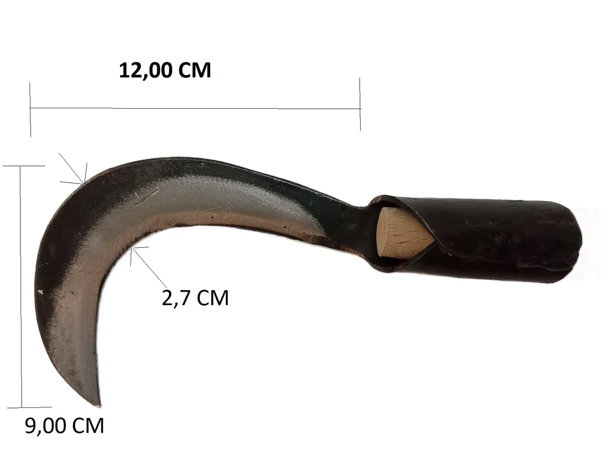 Falce da Giardino con Manico Lungo, Lama Curva in Acciaio, Manico in Legno 80 cm