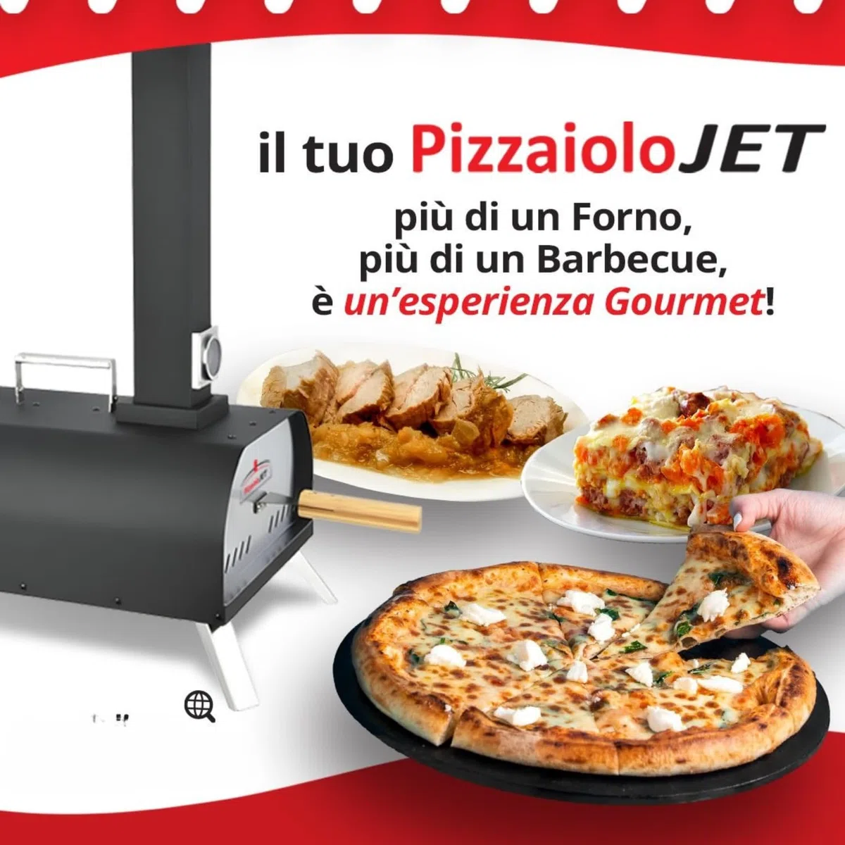 PizzaioloJet Forno Pizza a Pellet 460°C, 28 cm, 11 kg, Pietra Refrattaria, Termometro