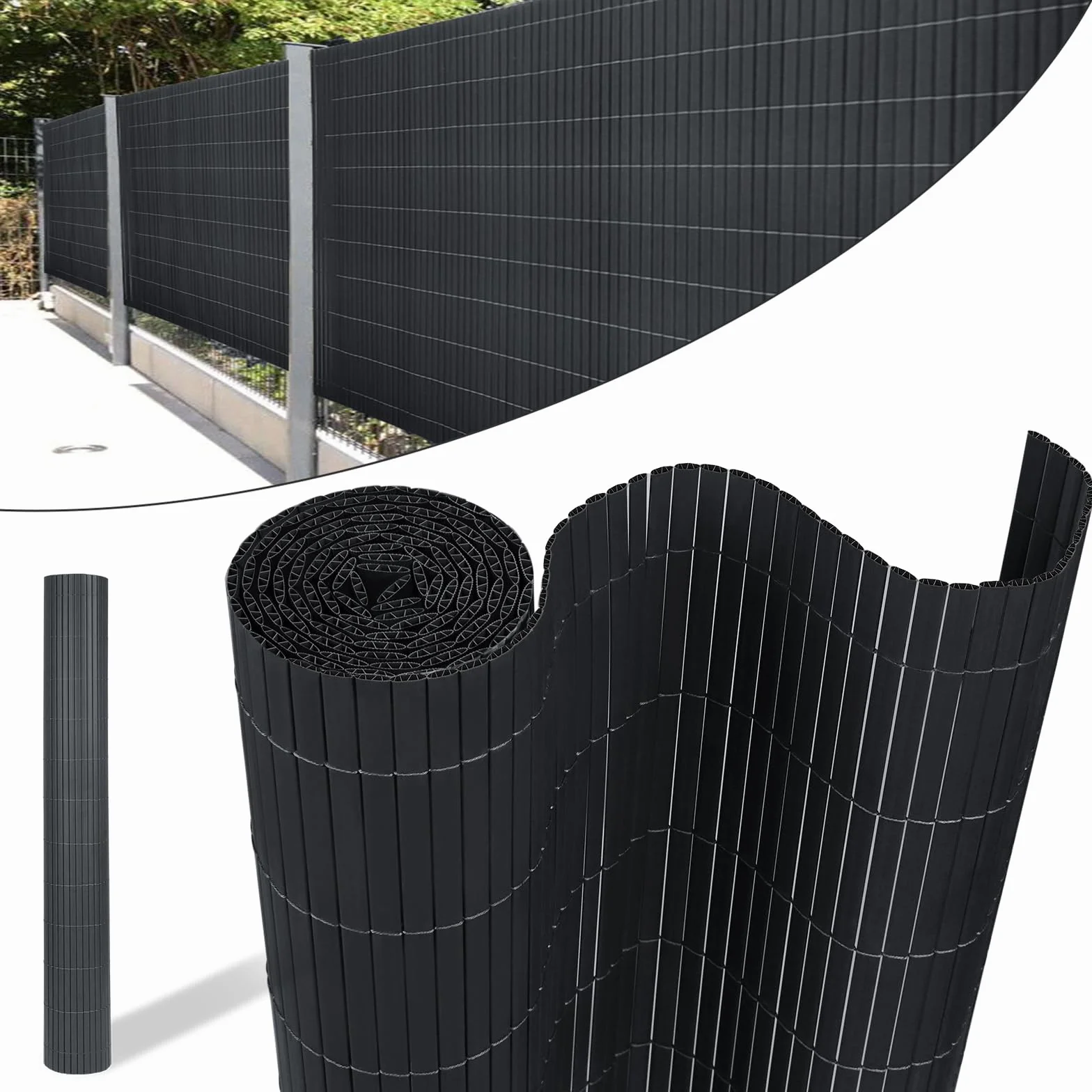 YUENFONG Paravento PVC 160x1000 cm Antracite per Balcone Giardino Terrazza