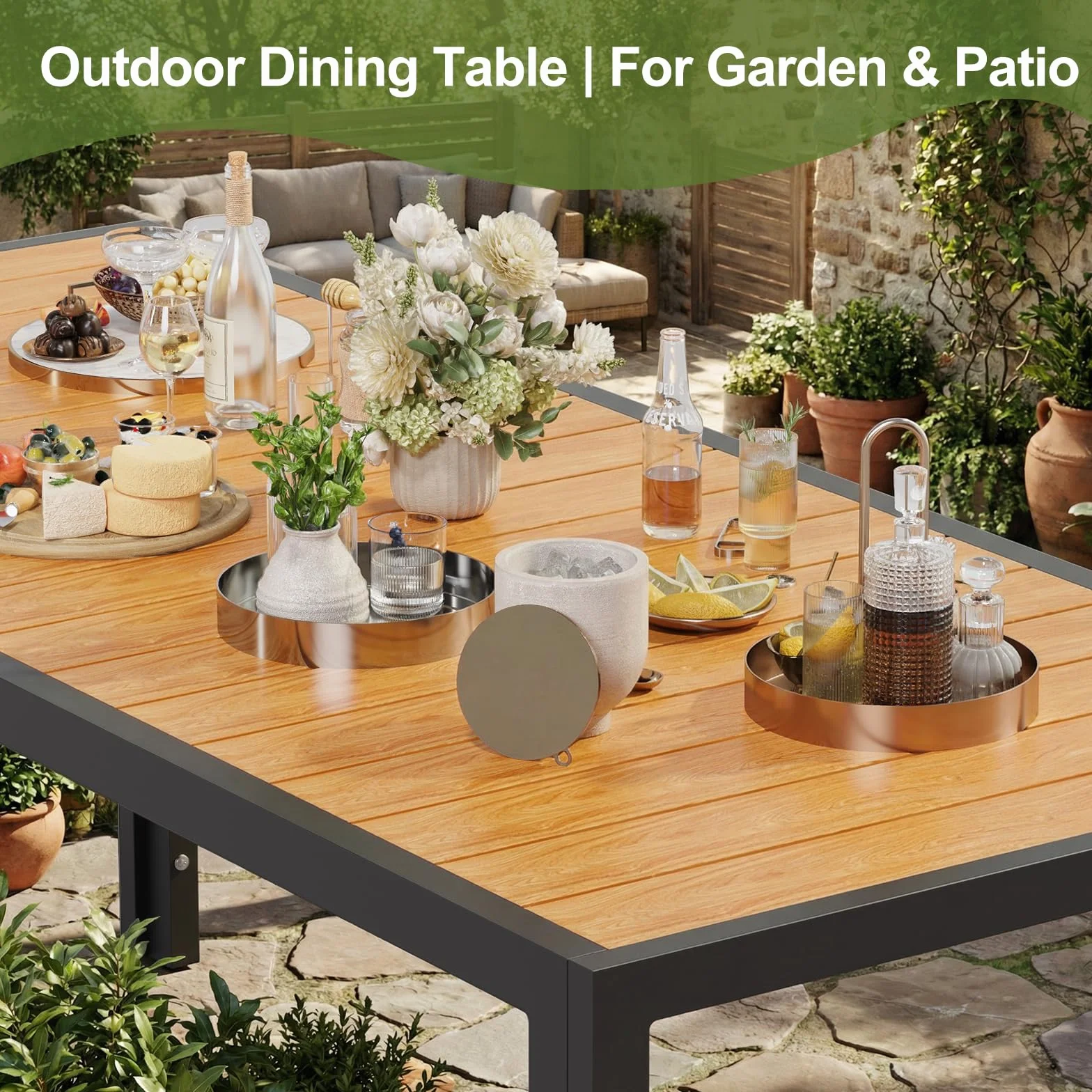 JUMMICO Tavolo da Giardino HDPS 189 x 80 x 74 cm Tavolino da Esterno Finitura a Vena di Legno