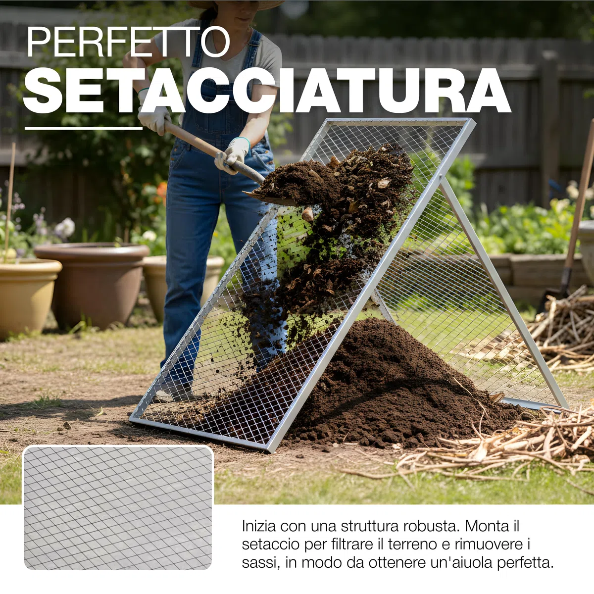 Setaccio per Terra 100 x 60 cm Zincato a Caldo Compost GeZu Impex