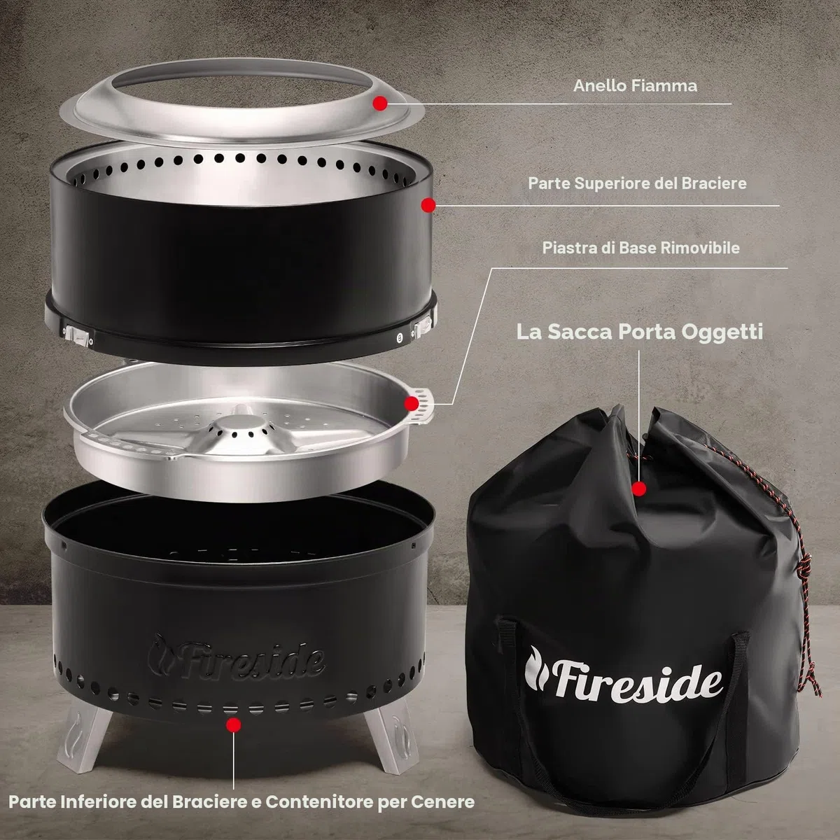 TURBRO Camino senza fumo 48,3 cm legna ardere all'aperto portatile acciaio inox 304 con supporto borsa impermeabile