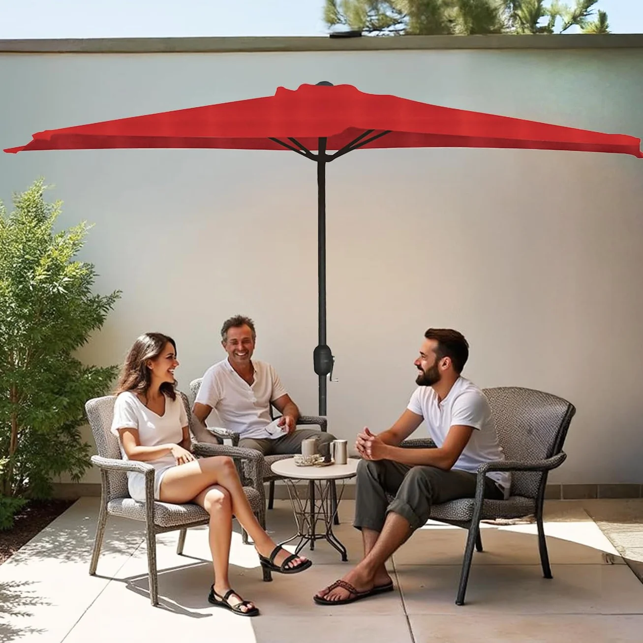Ombrellone Mezzaluna 300x150x250h cm, da Muro e Parete, Palo Ø38 mm, Protezione UV, Idrorepellente, Parasole Ombra